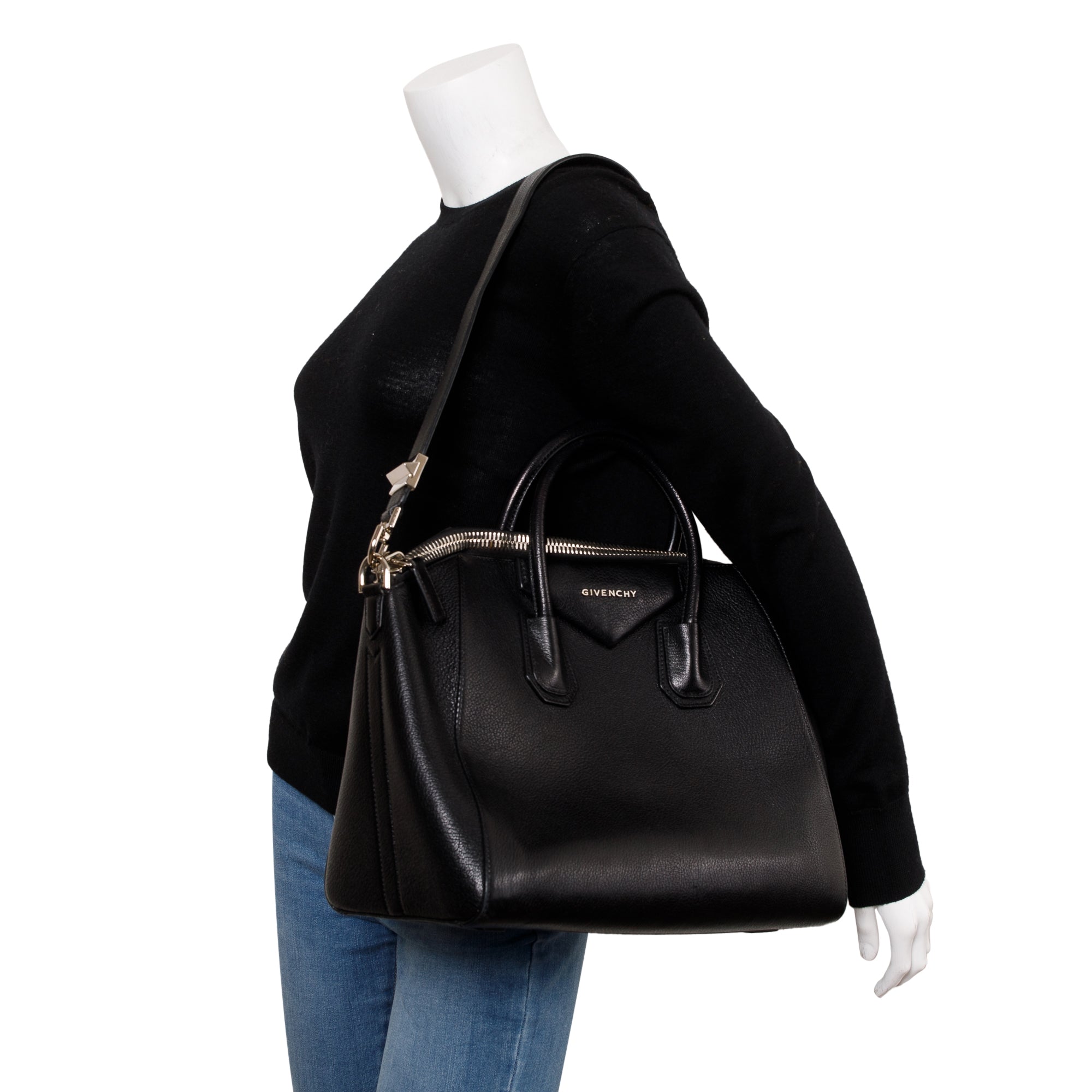 Givenchy Black Grained Calfskin Leather Medium Antigona Bag