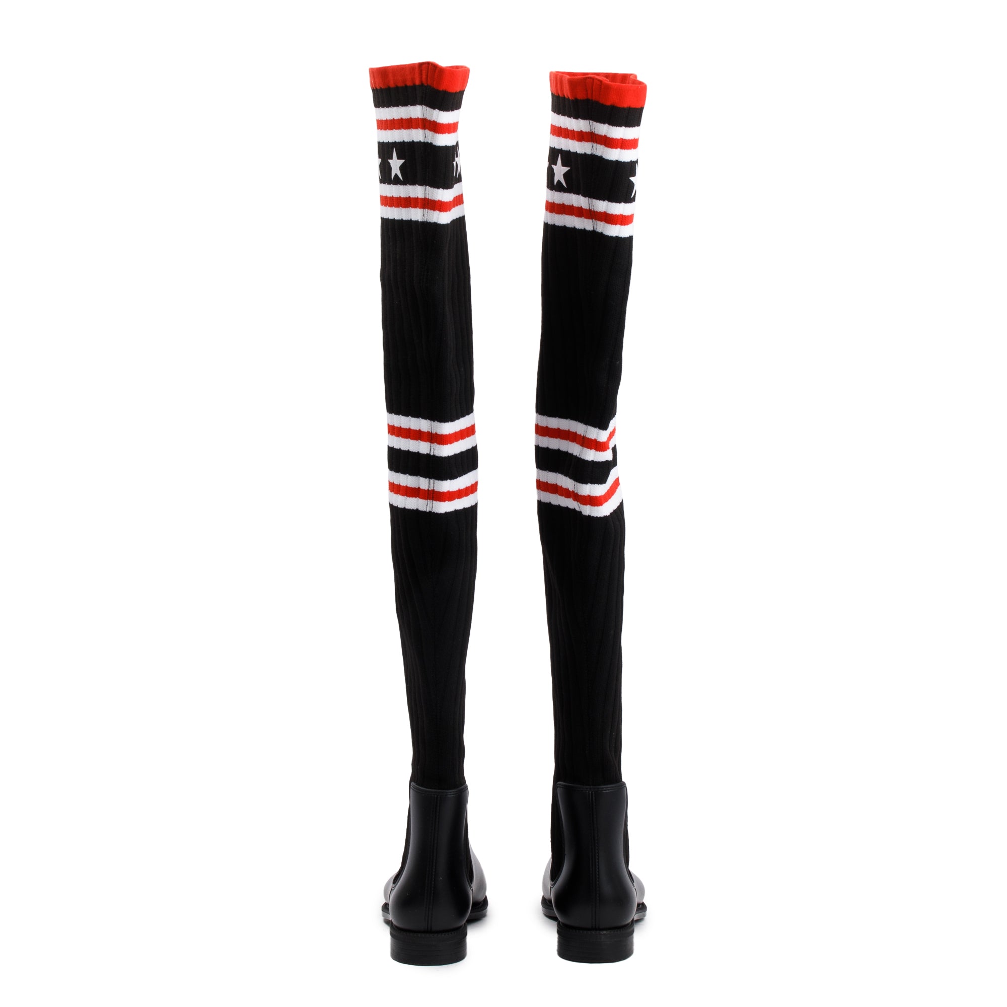 Givenchy Black Knit Rubber Storm Over The Knee Boots, Size 37 w/ Box