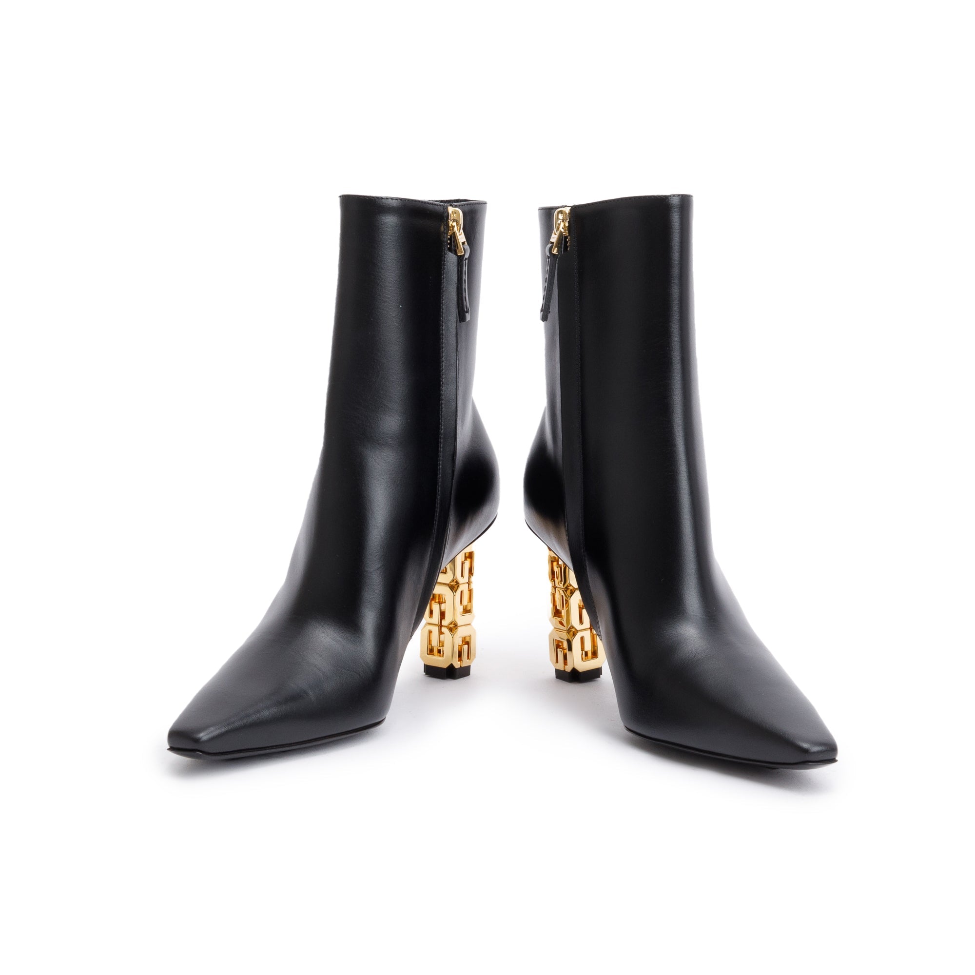 Givenchy Black Leather G Cube Heel Ankle Boots, Size 36 w/ Box