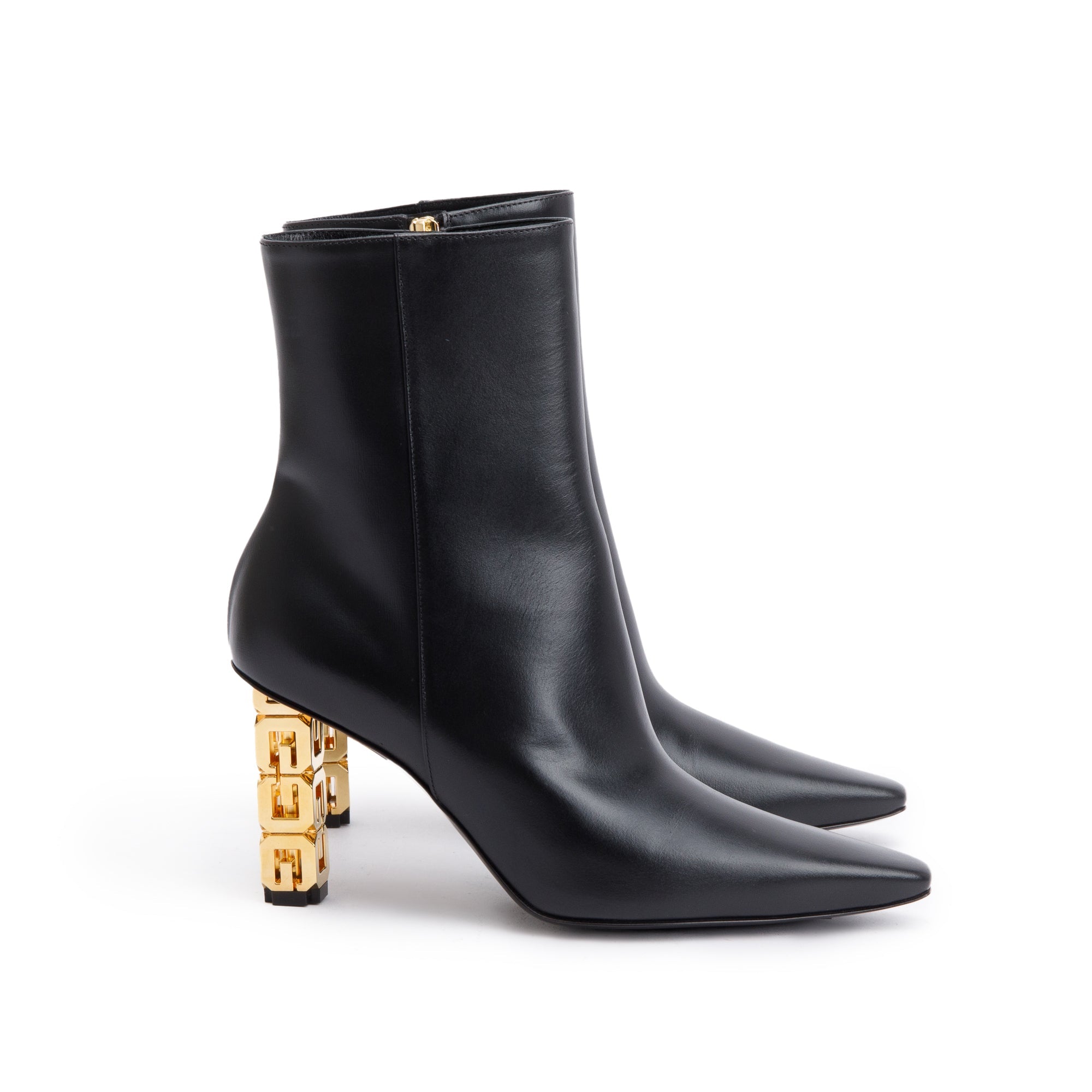 Givenchy Black Leather G Cube Heel Ankle Boots, Size 36 w/ Box