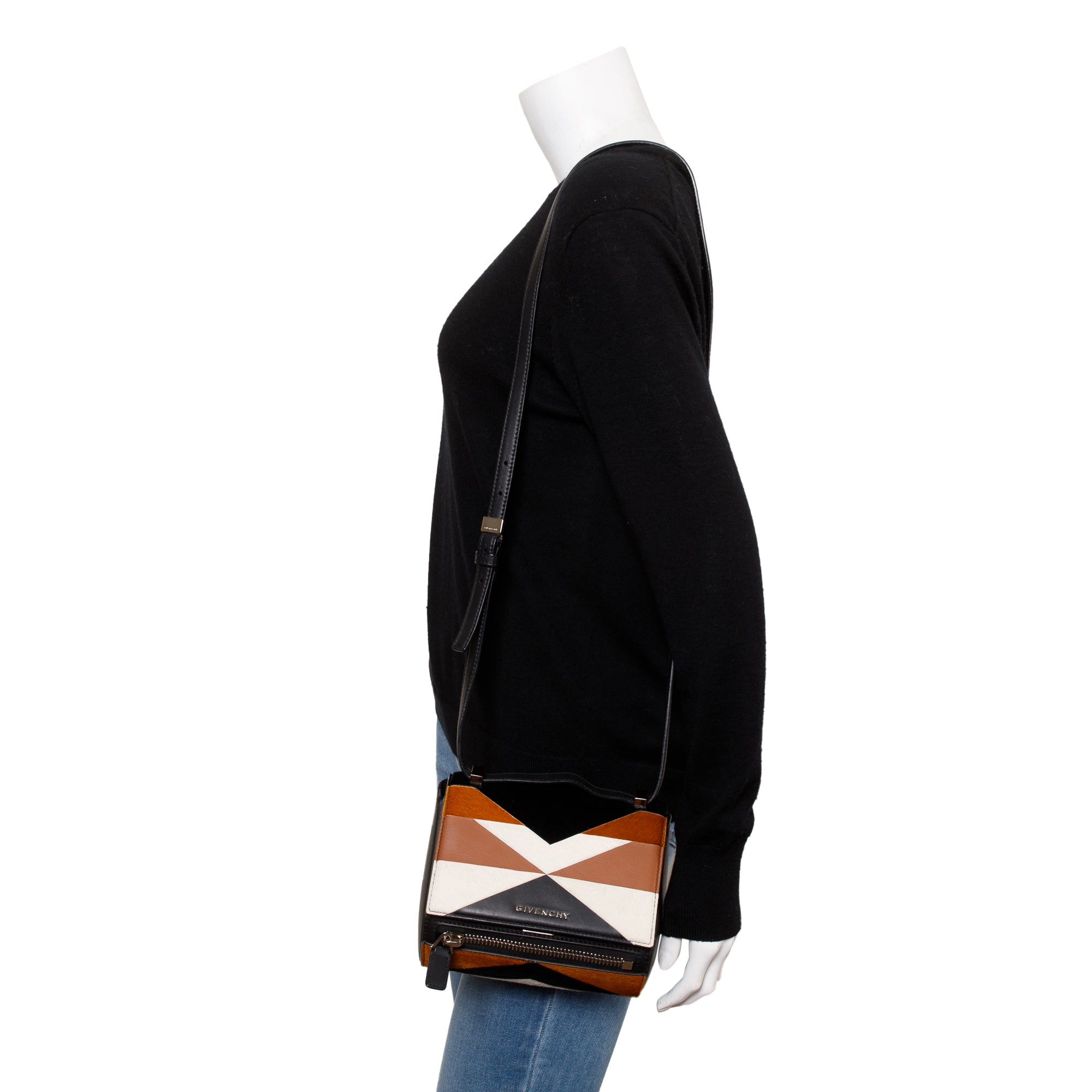 Givenchy Black Multicolor Cow Hair Calfskin Mini Pandora Box Crossbody Bag