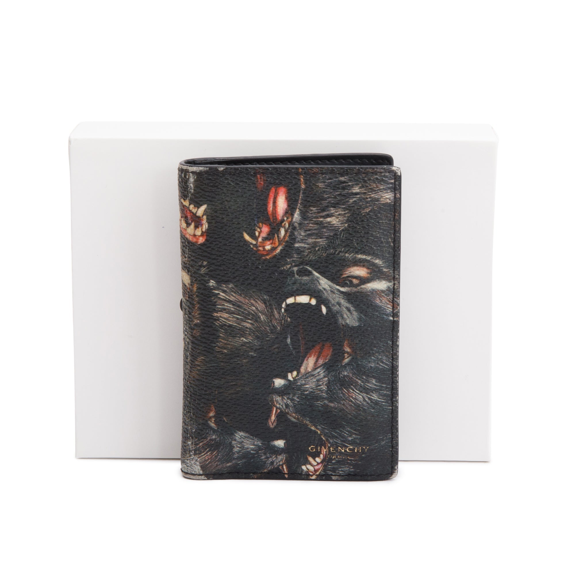 Givenchy Black Multicolor Screaming Monkey Print Card Holder w/ Box