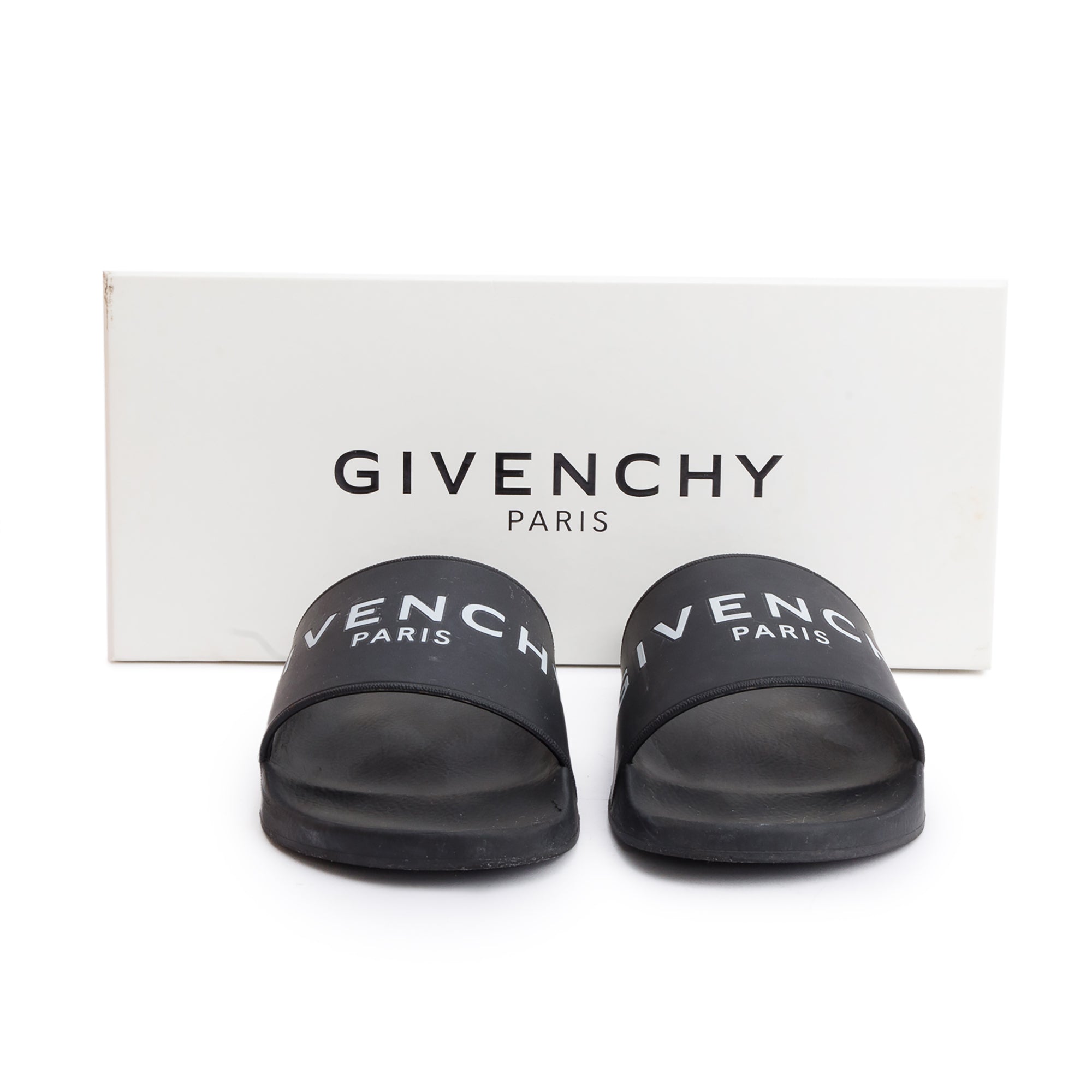 Givenchy Black Rubber Logo Slides, Size 39 w/ Box
