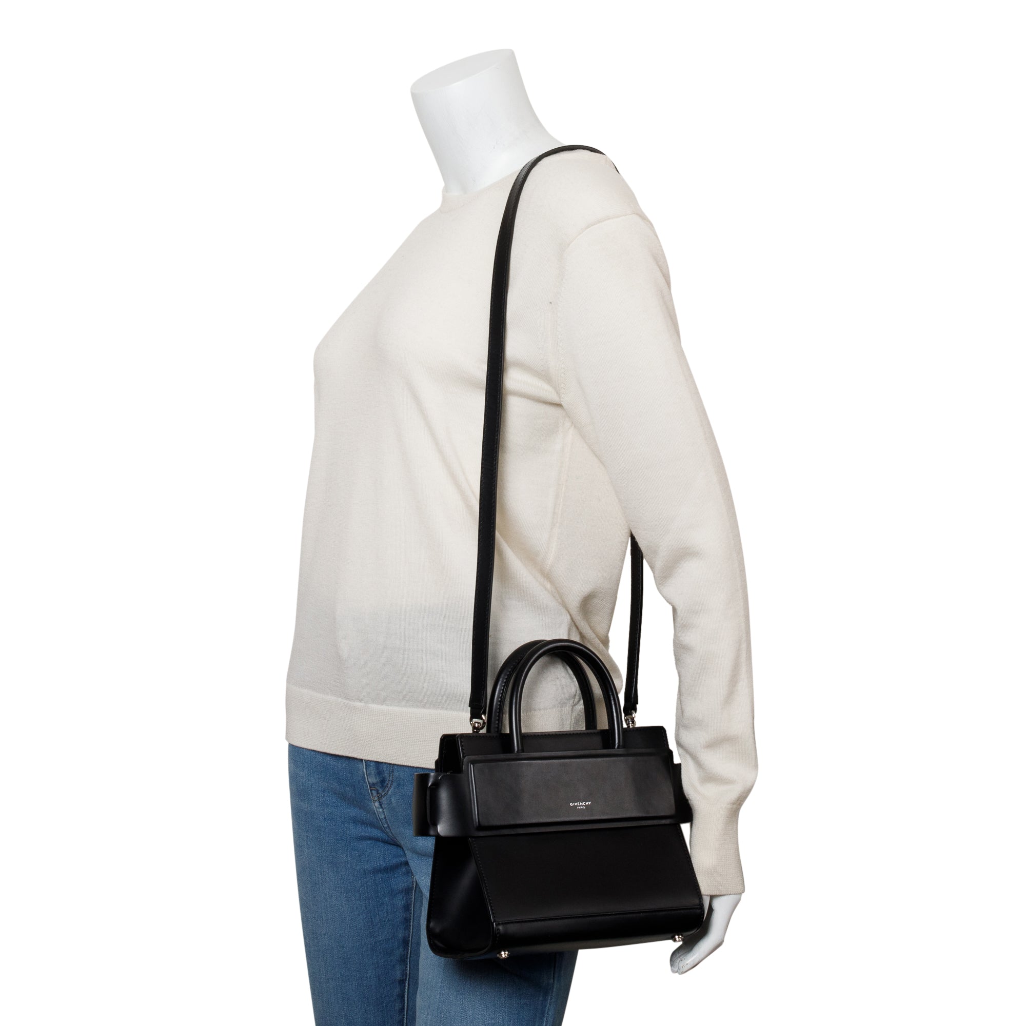 Givenchy Black Smooth Leather Small Horizon Top Handle bag