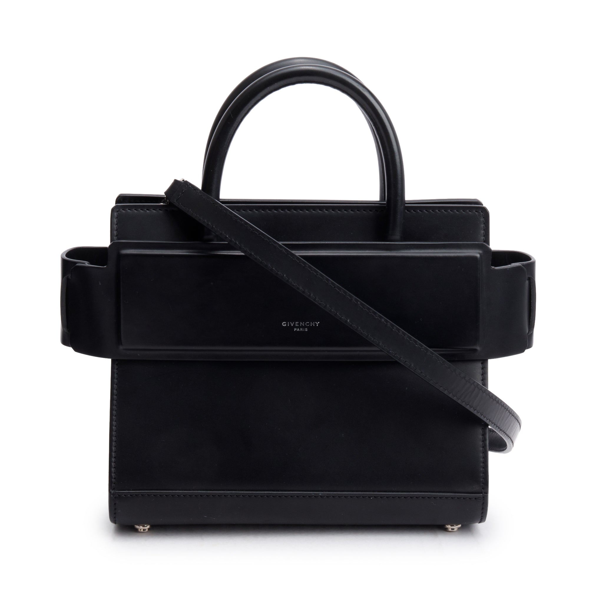 Givenchy Black Smooth Leather Small Horizon Top Handle bag