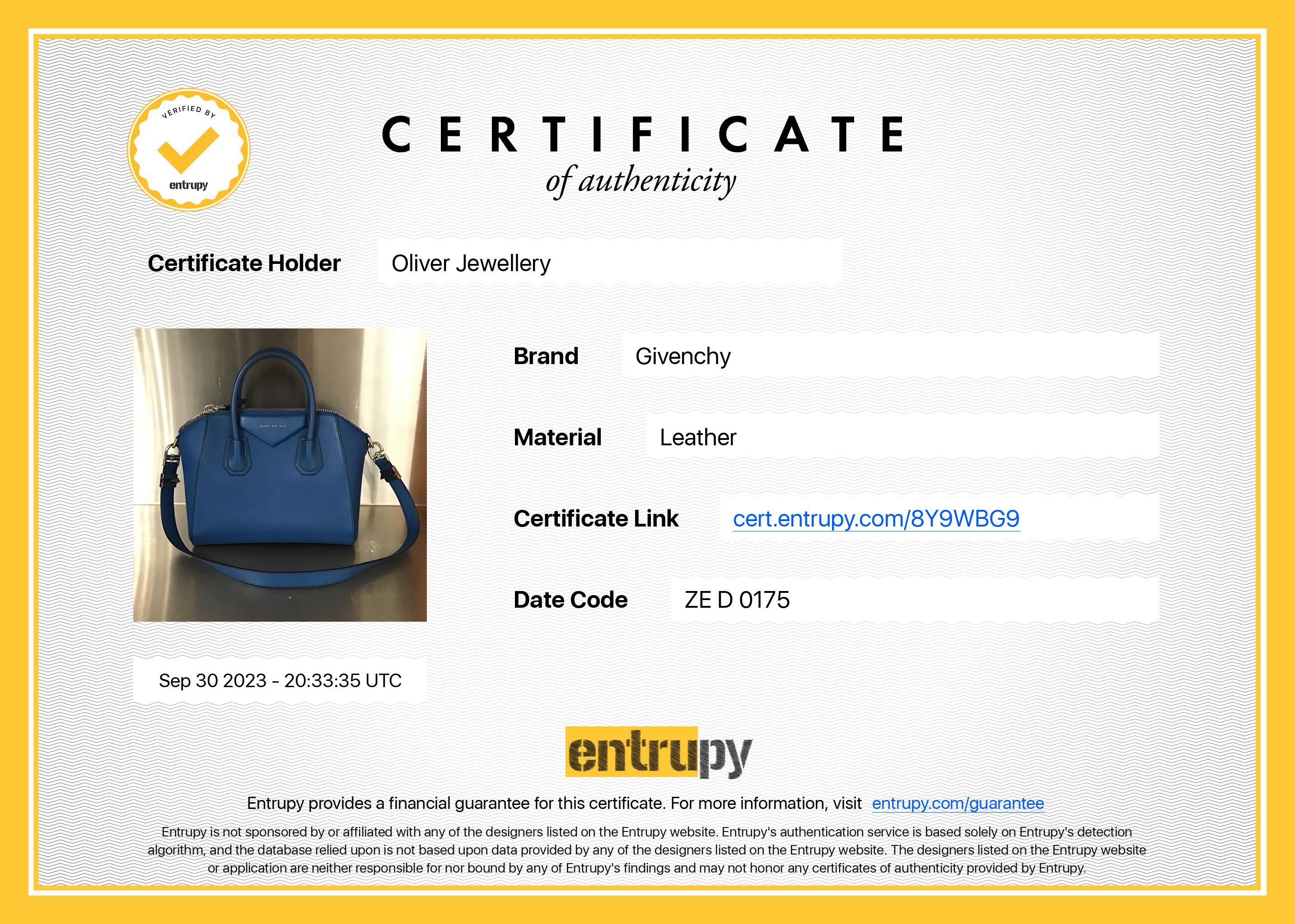 Givenchy Blue Grained Calfskin Small Antigona Bag