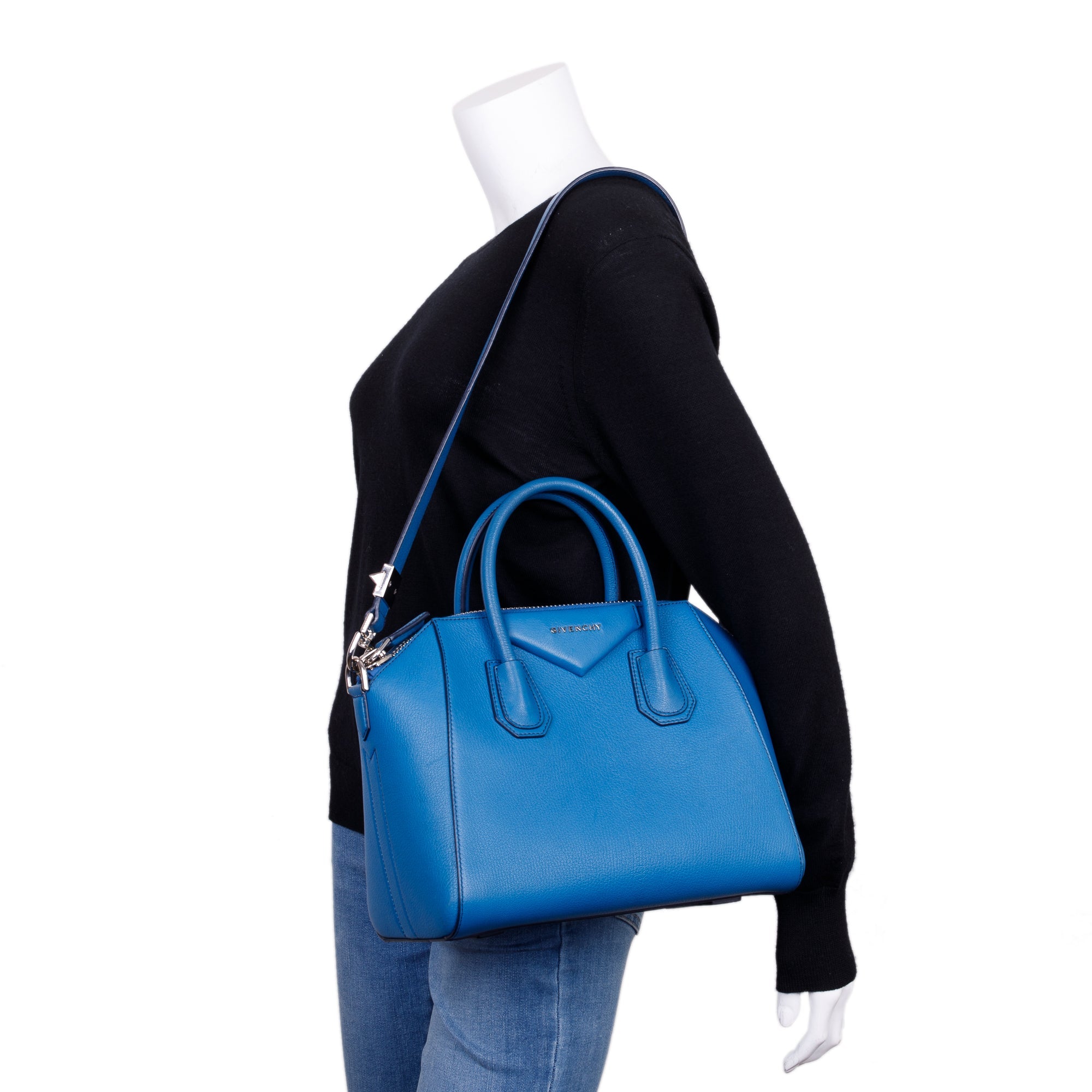Givenchy Blue Grained Calfskin Small Antigona Bag