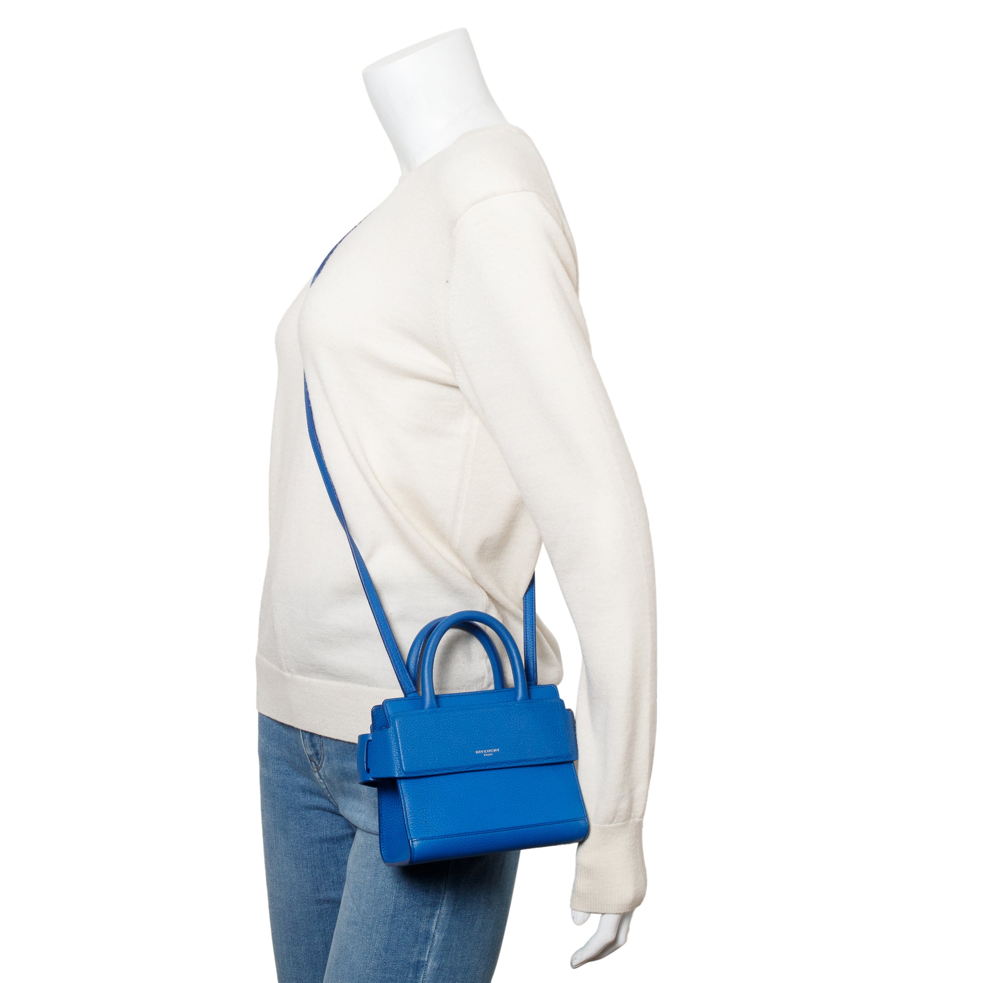 Givenchy Blue Leather Nano Horizon Top Handle bag w/ Strap