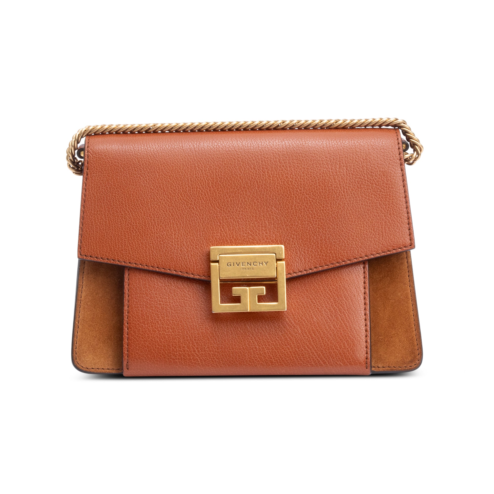Givenchy Brown Calfskin Leather Suede Small GV3 Crossbody Bag w/ Strap