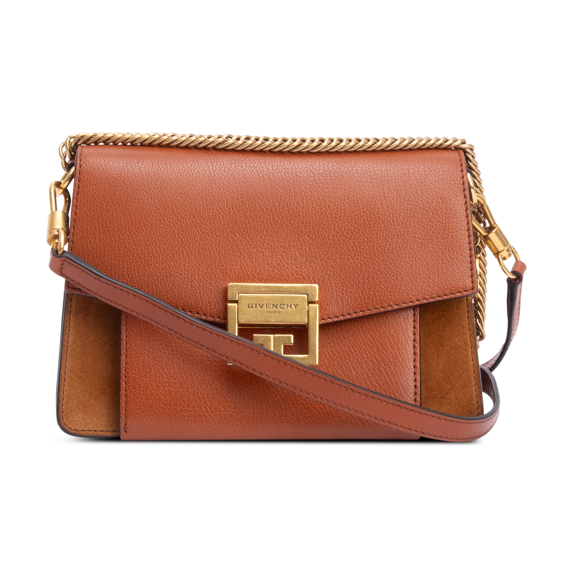 Givenchy Brown Calfskin Leather Suede Small GV3 Crossbody Bag w/ Strap