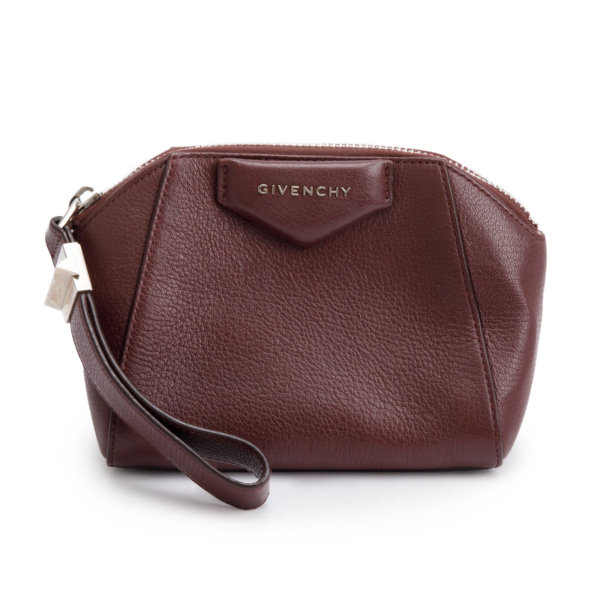 Givenchy Burgundy Calfskin Leather Small Antigona Beauty Wristlet Bag