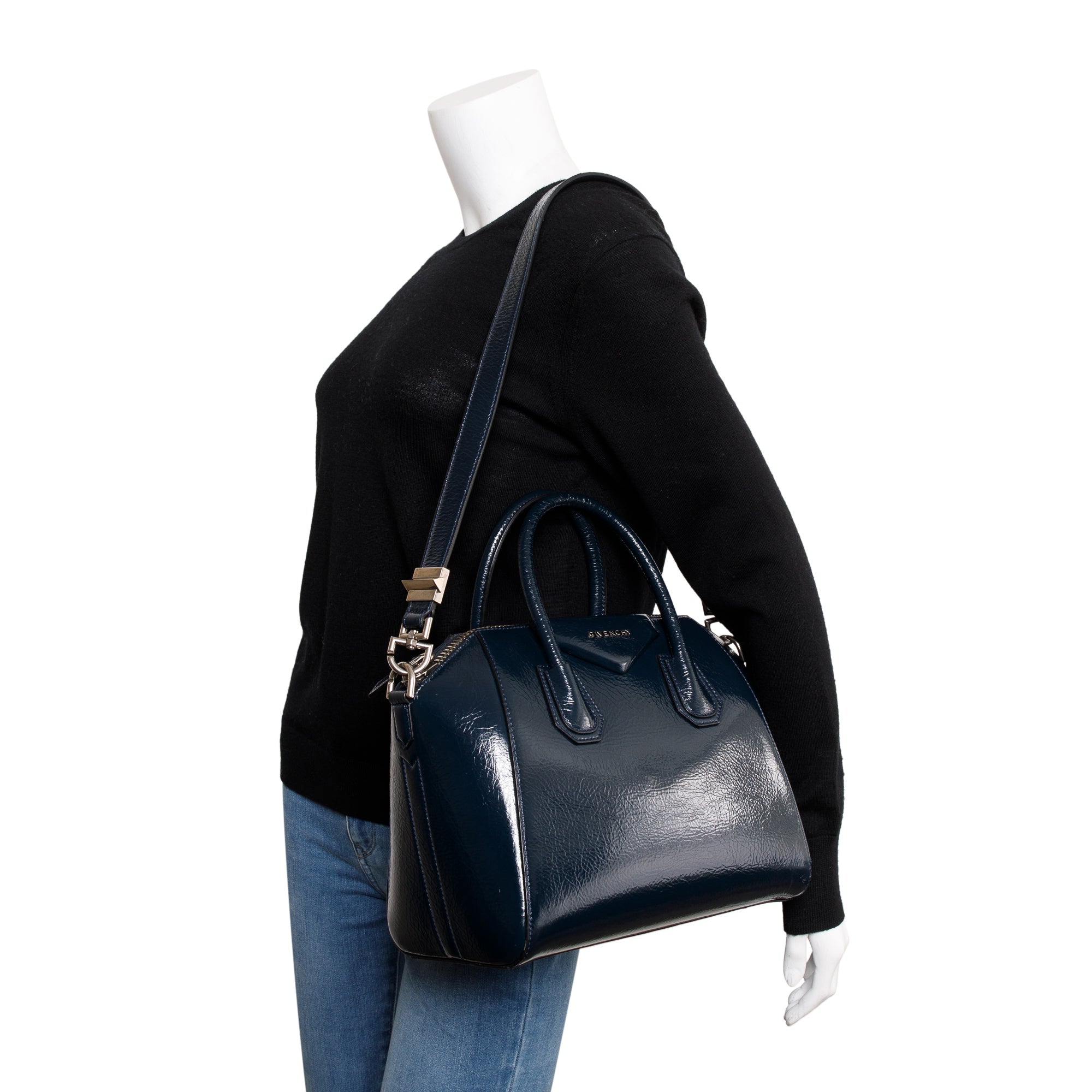 Givenchy Deep Blue Textured Patent Leather Small Antigona Bag