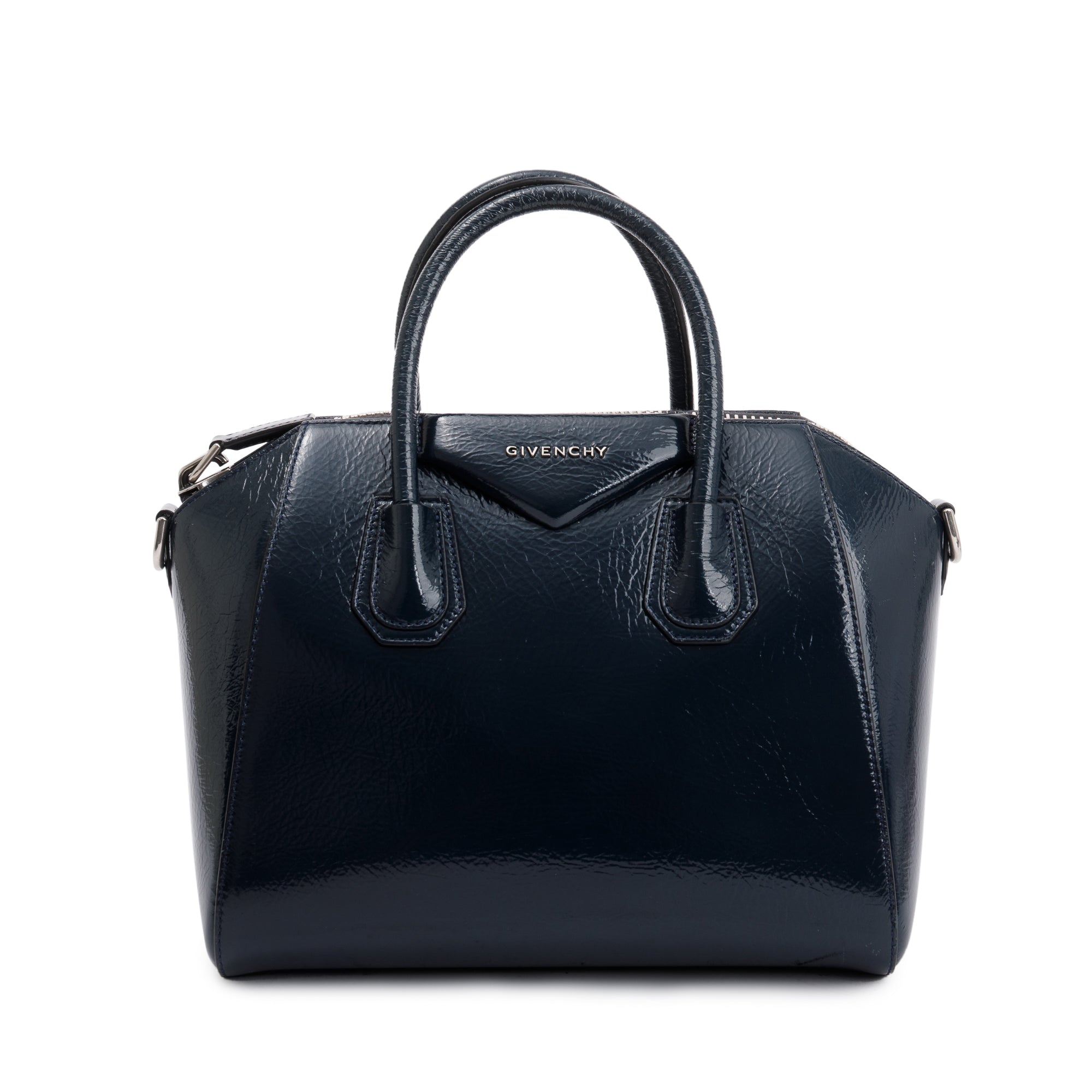 Givenchy Deep Blue Textured Patent Leather Small Antigona Bag