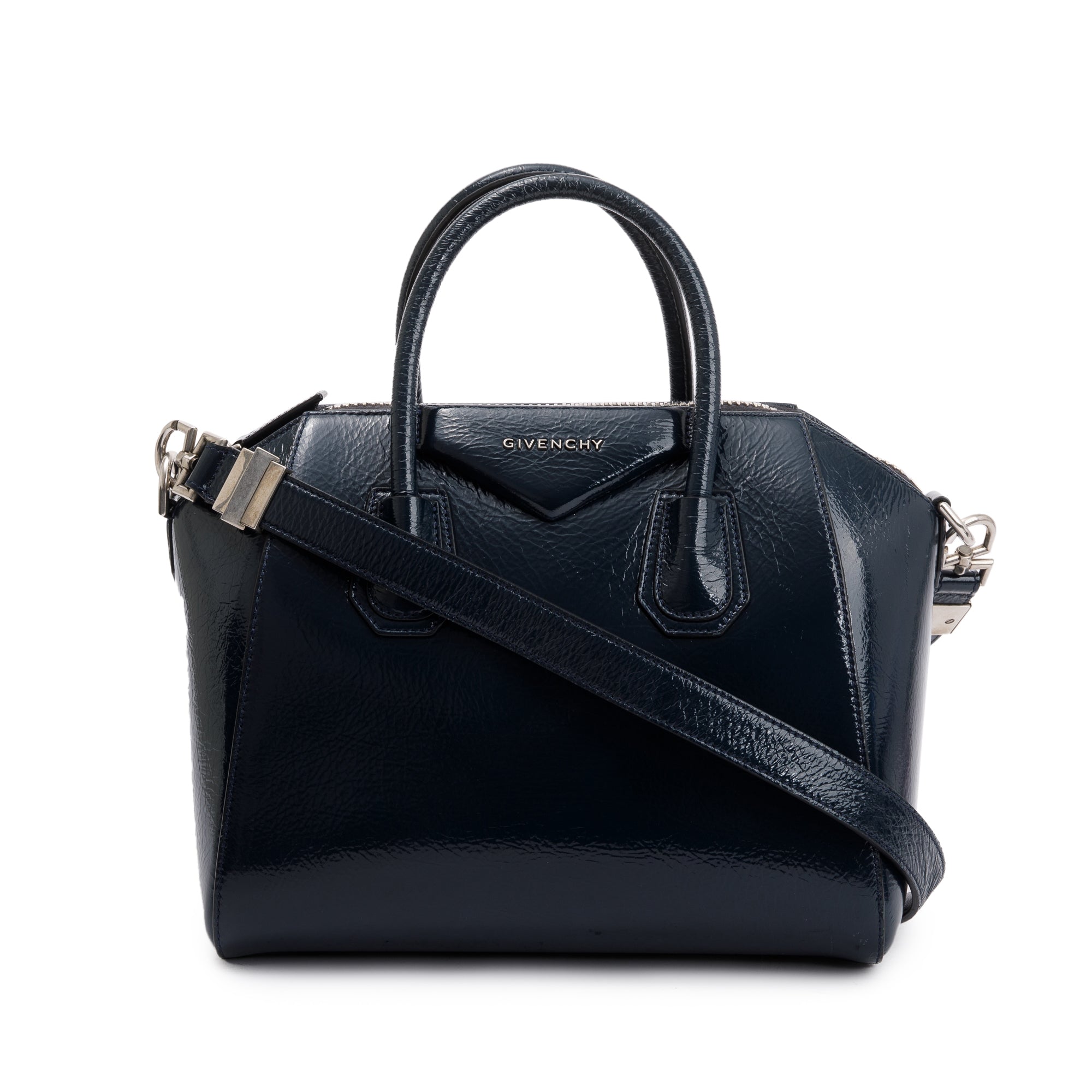 Givenchy Deep Blue Textured Patent Leather Small Antigona Bag