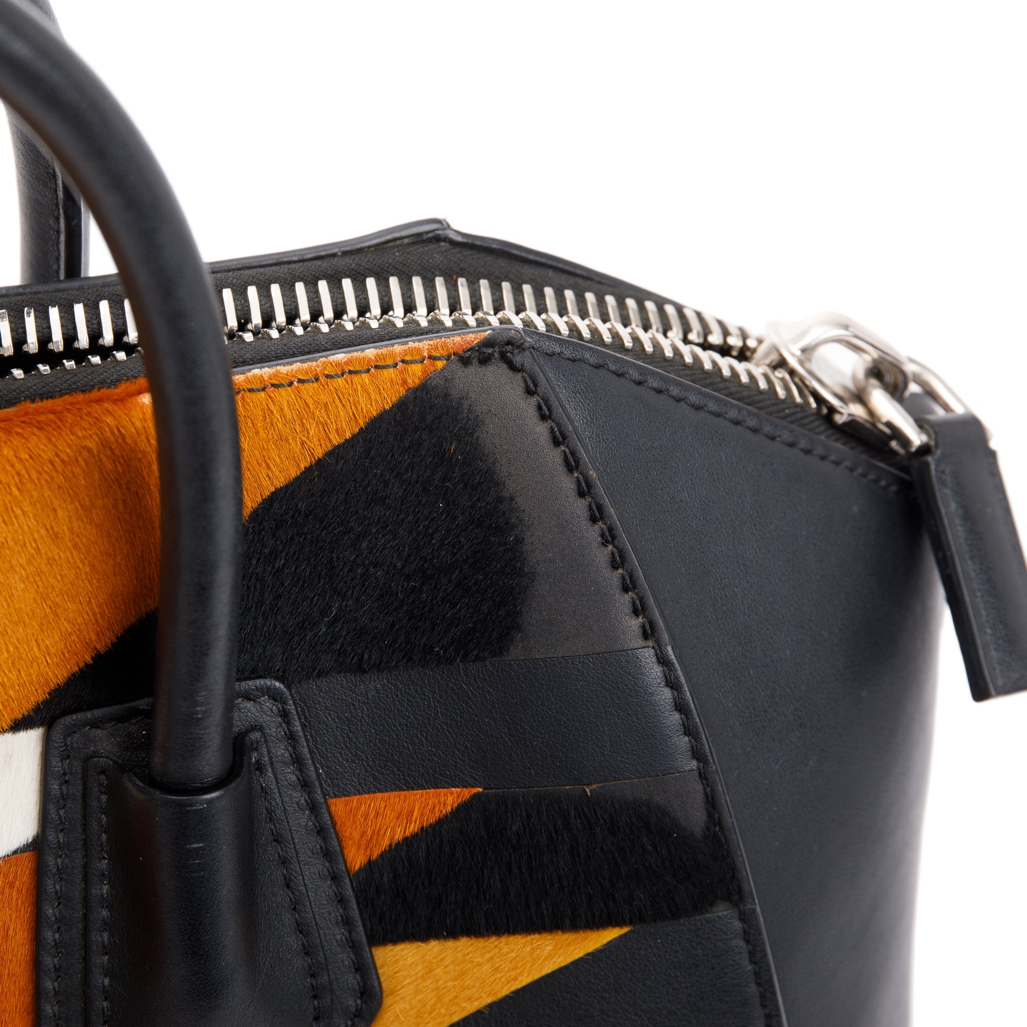 Givenchy Fur Trim Black Calfskin Leather Medium Antigona Bag