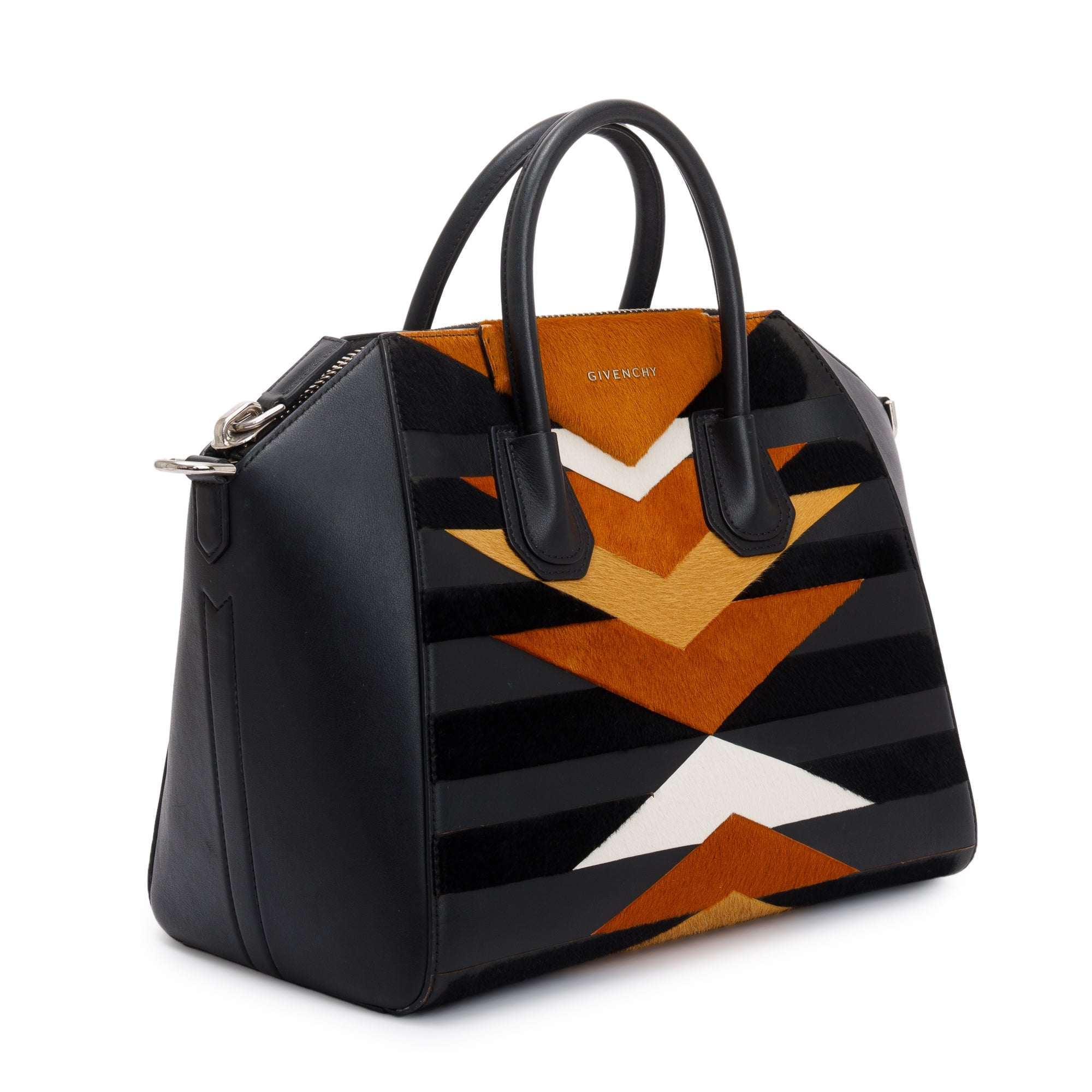 Givenchy Fur Trim Black Calfskin Leather Medium Antigona Bag