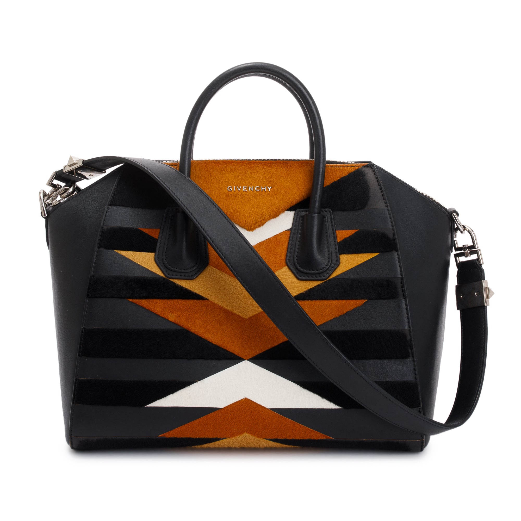 Givenchy Fur Trim Black Calfskin Leather Medium Antigona Bag