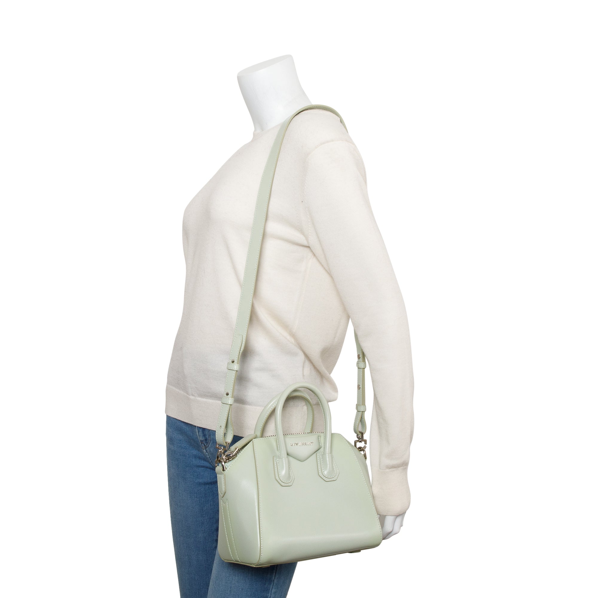 Givenchy Green Box Leather Mini Antigona Bag w/ Strap