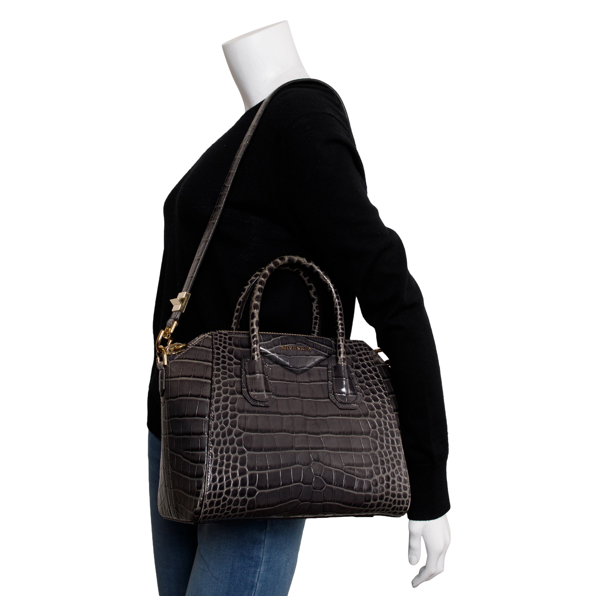 Givenchy Grey Croc-Embossed Leather Small Antigona Bag