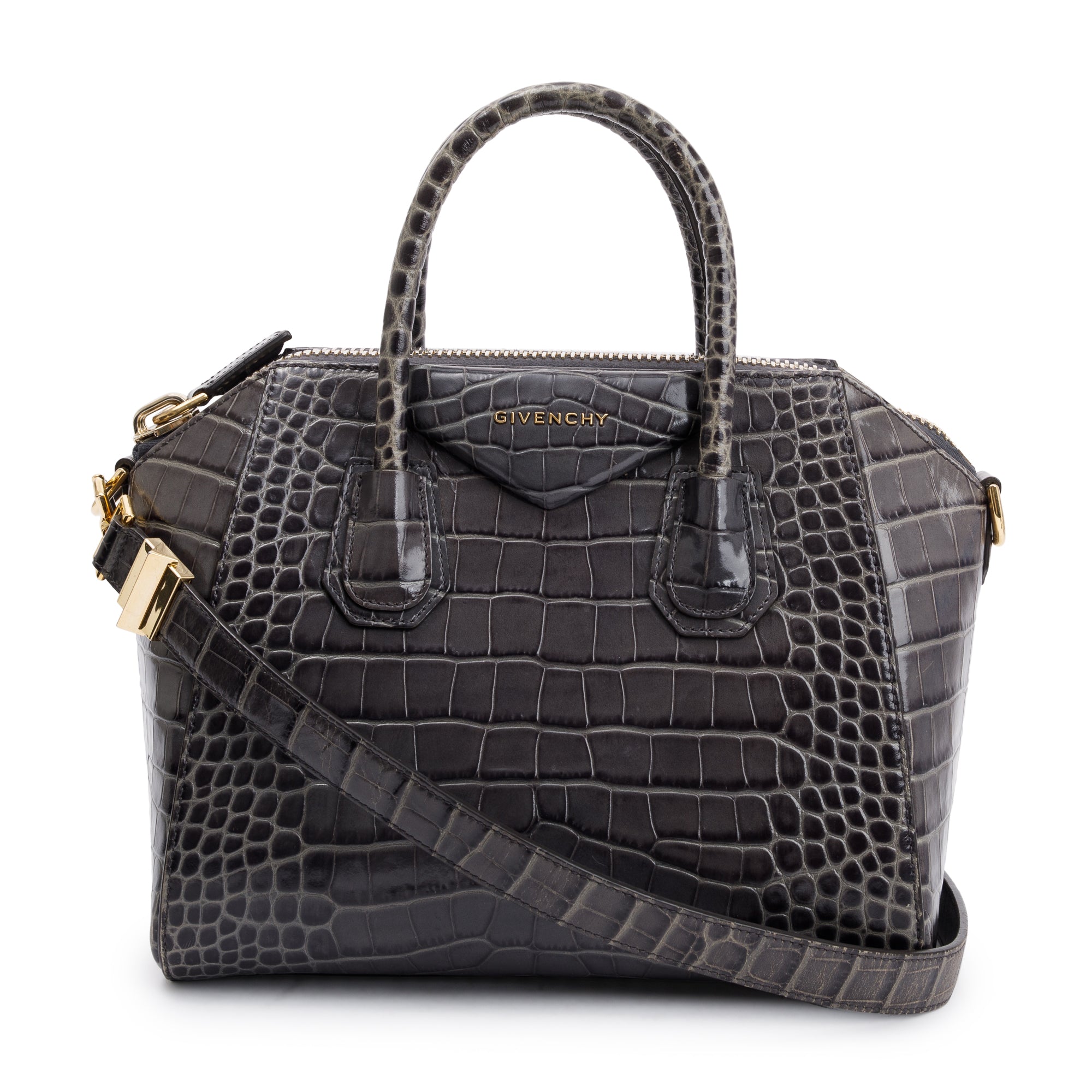 Givenchy Grey Croc-Embossed Leather Small Antigona Bag