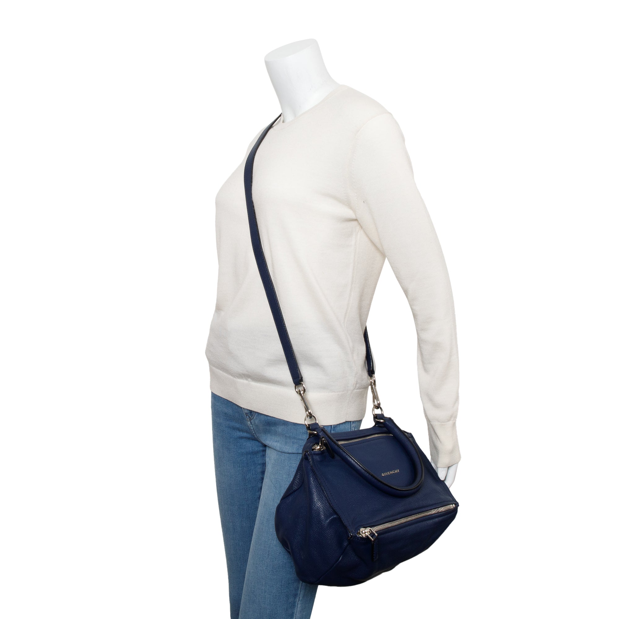 Givenchy Navy Grained Calfskin Leather Small Pandora Satchel