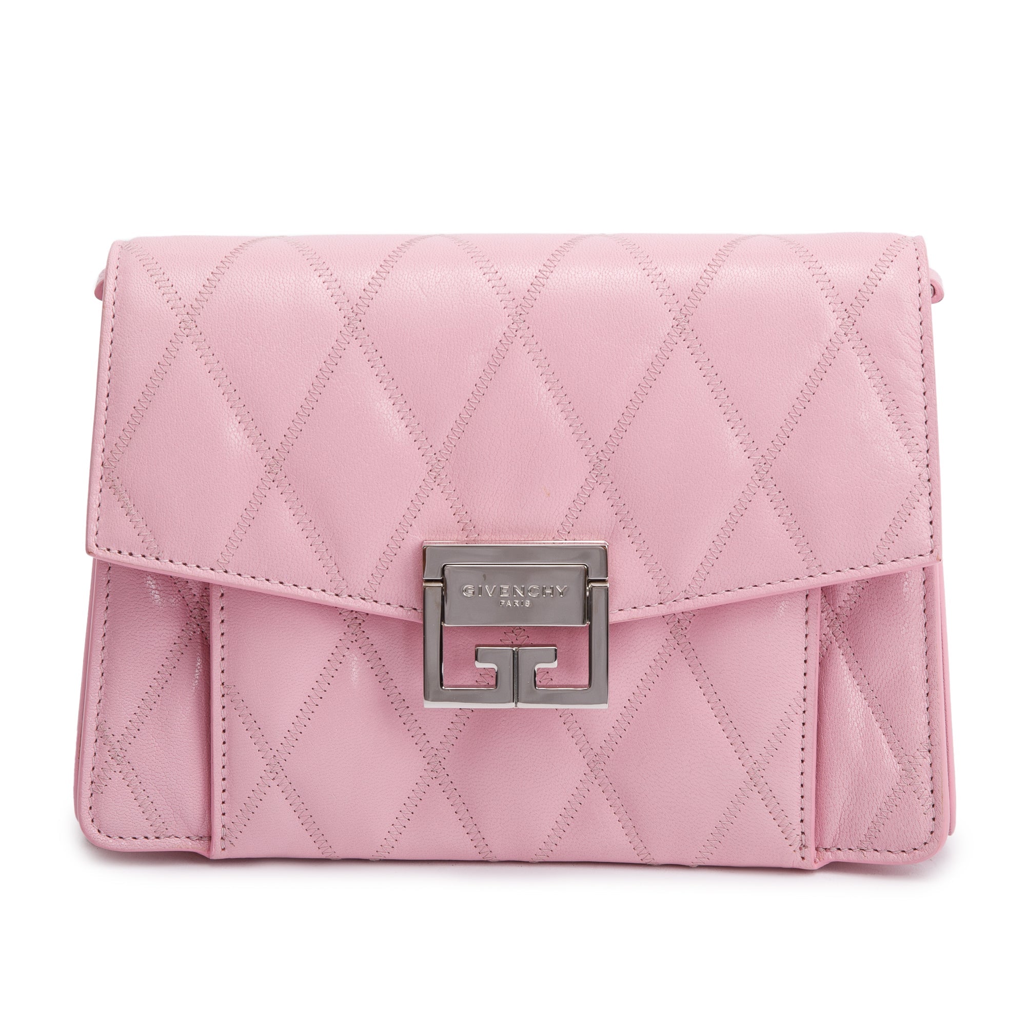 Givenchy Pink Quilted Calfskin Leather Small GV3 Crossbody Bag w/ Strap