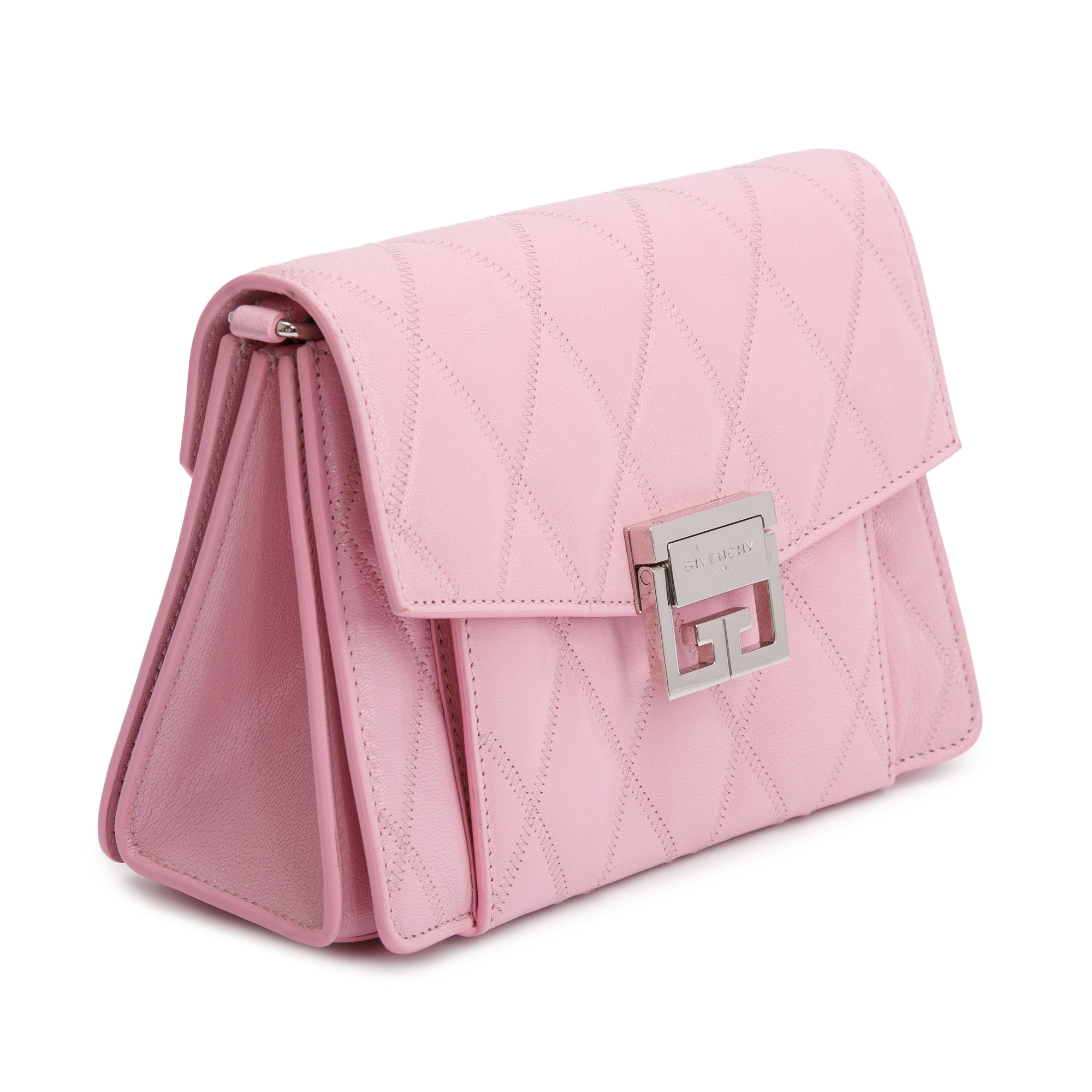 Givenchy Pink Quilted Calfskin Leather Small GV3 Crossbody Bag w/ Strap