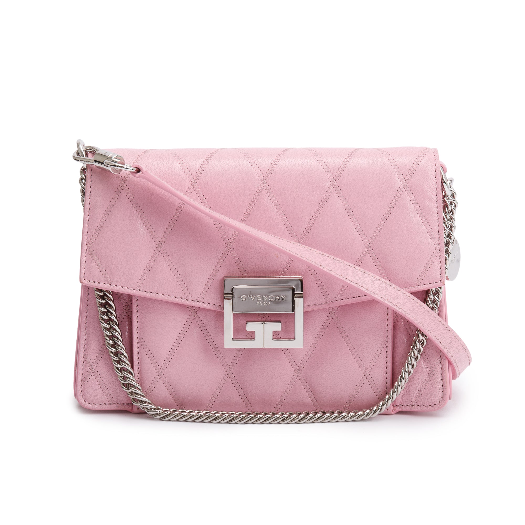 Givenchy Pink Quilted Calfskin Leather Small GV3 Crossbody Bag w/ Strap