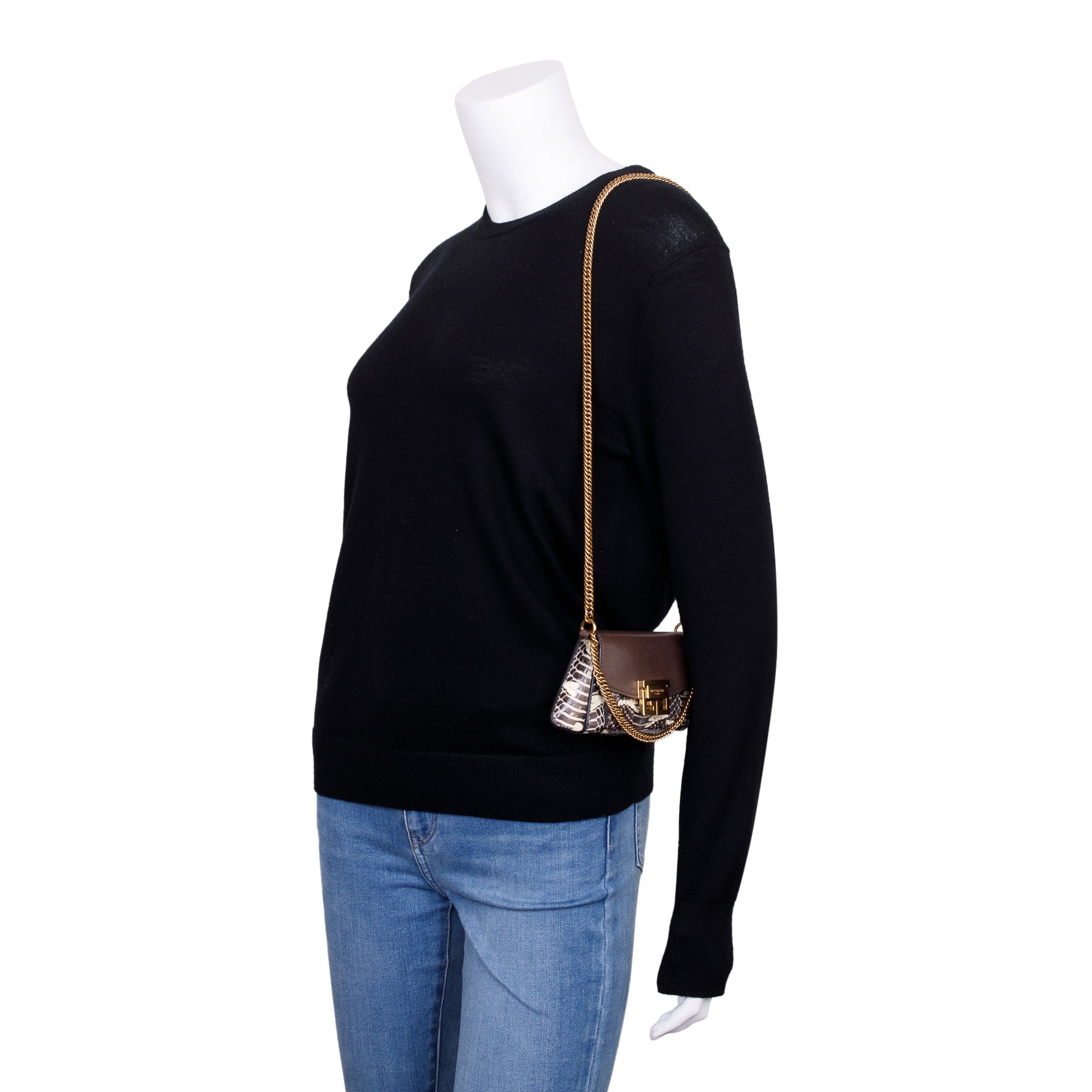 Givenchy Python & Brown Calfskin Leather Nano GV3 Mini Bag