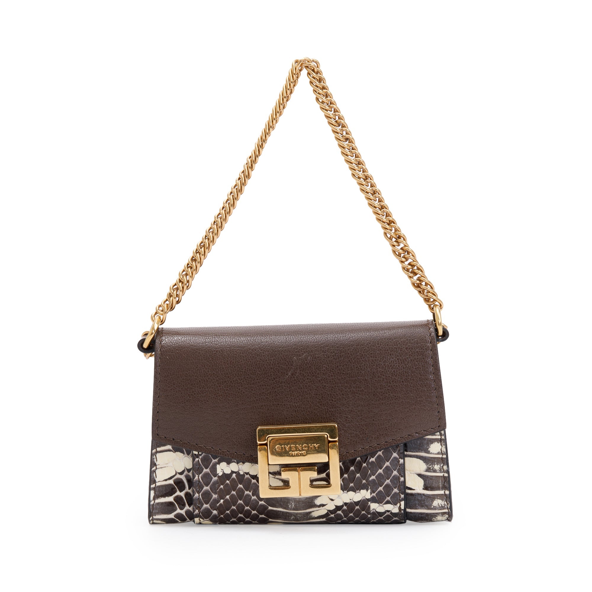 Givenchy Python & Brown Calfskin Leather Nano GV3 Mini Bag