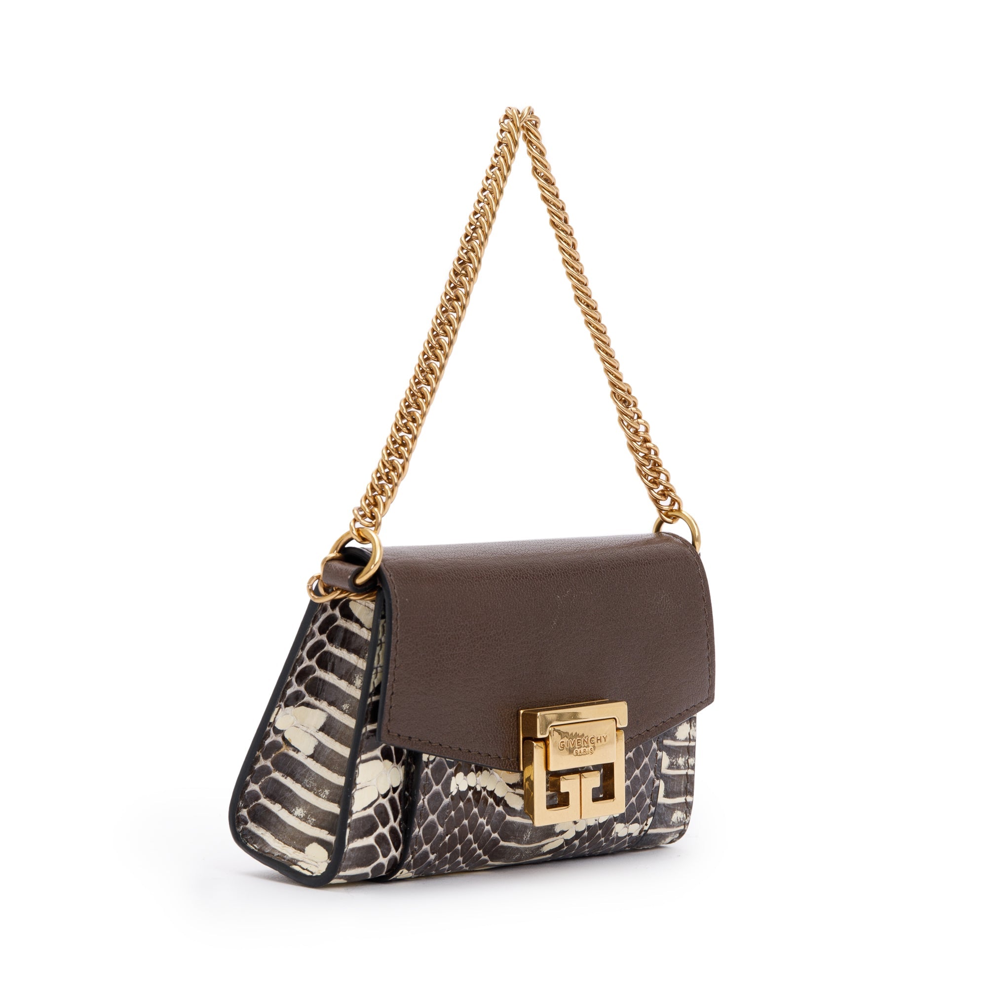 Givenchy Python & Brown Calfskin Leather Nano GV3 Mini Bag