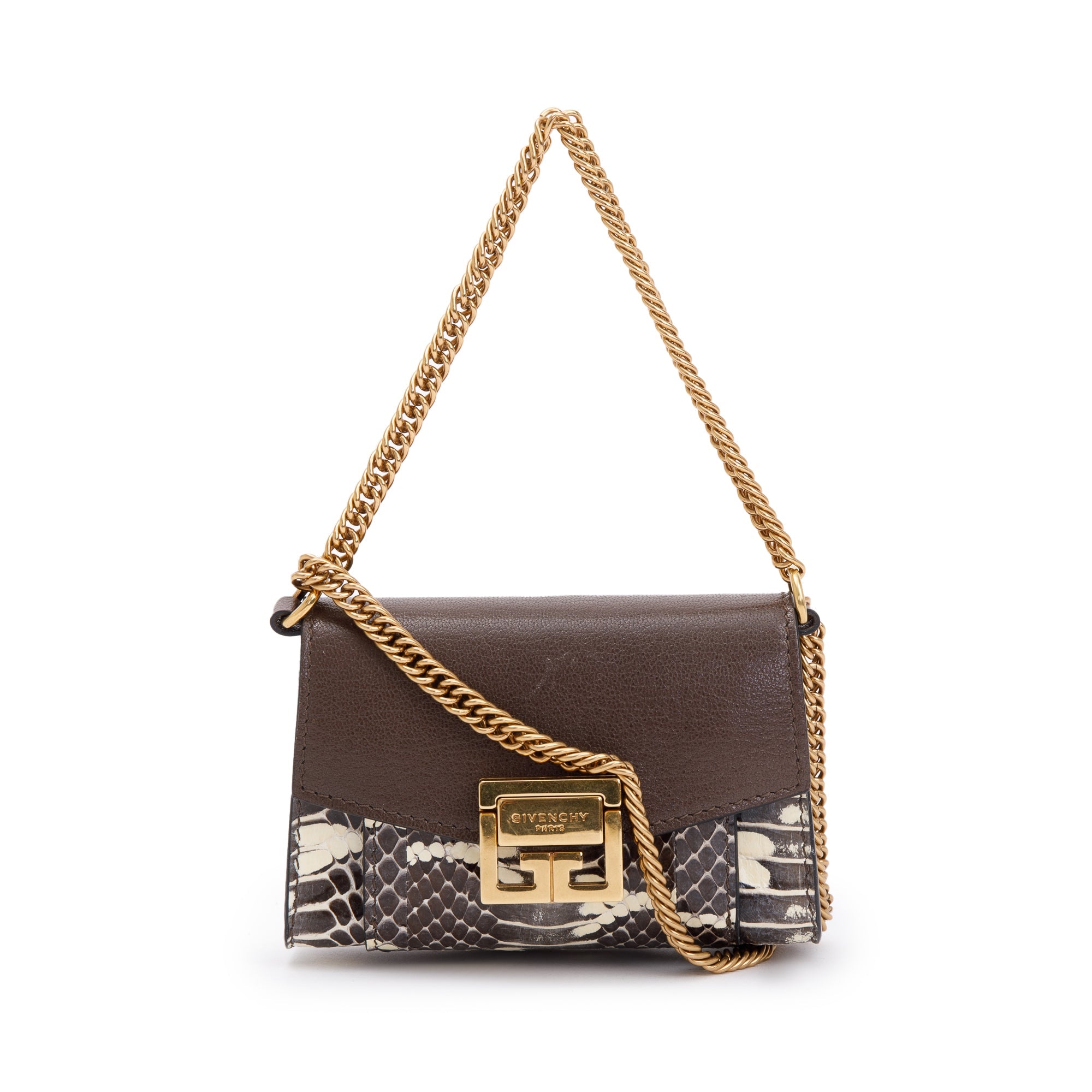 Givenchy Python & Brown Calfskin Leather Nano GV3 Mini Bag