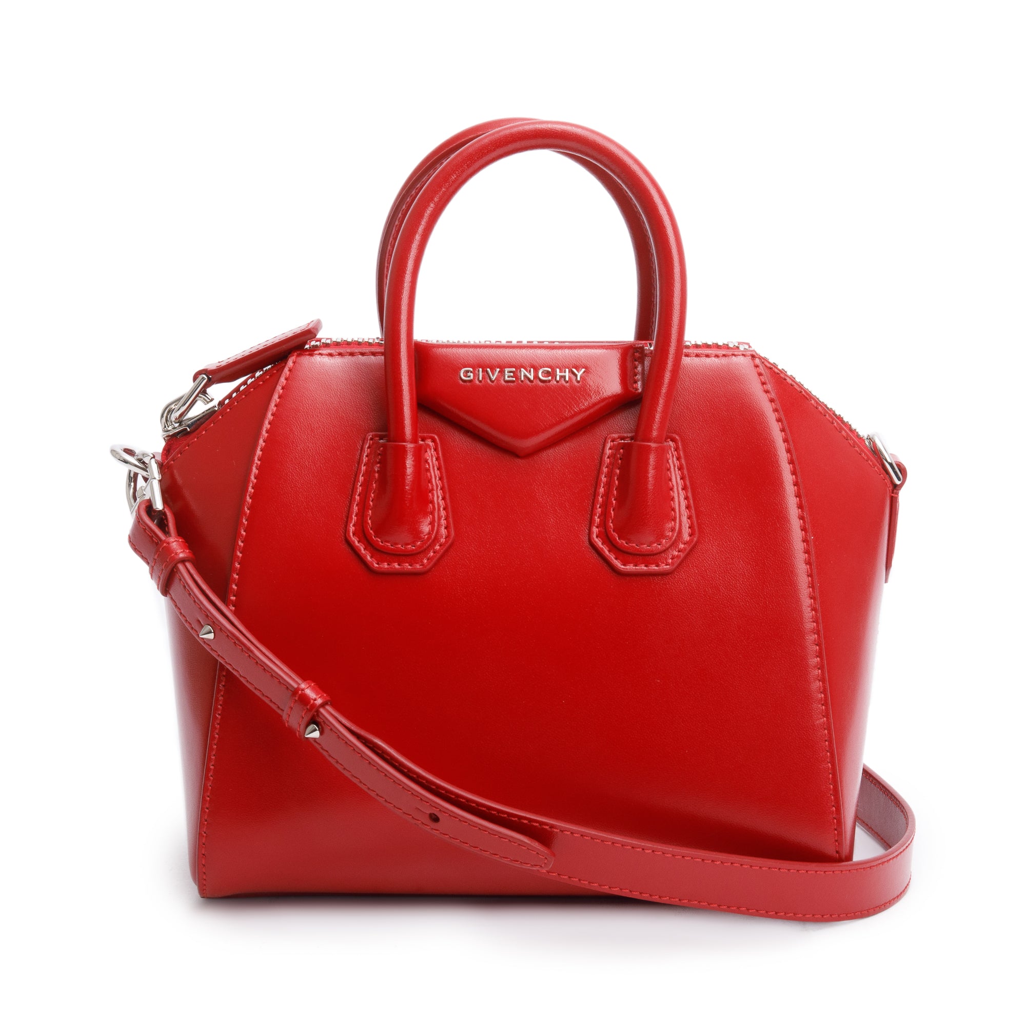 Givenchy Red Box Leather Mini Antigona Bag w/ Strap
