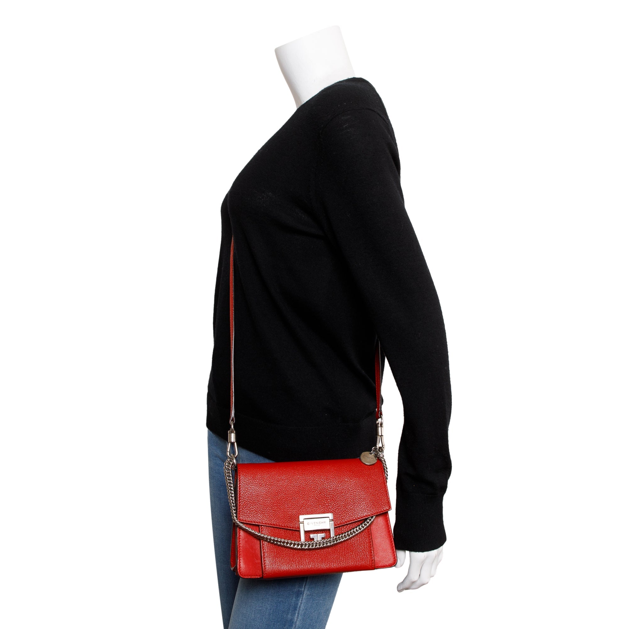 Givenchy Red Calfskin Leather Small GV3 Crossbody Bag w/ Strap