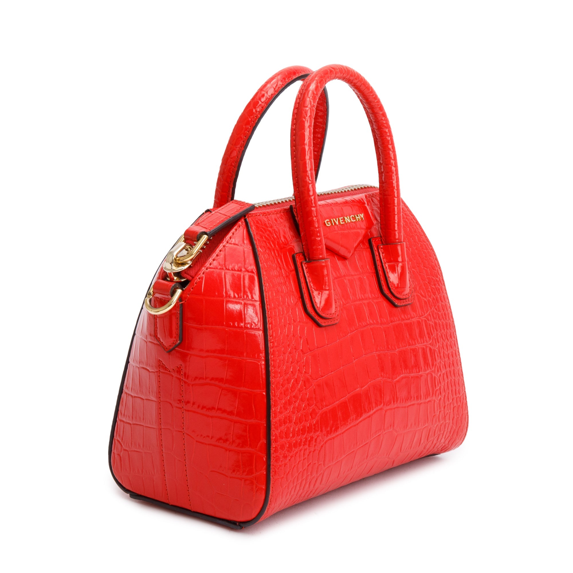 Givenchy Red Croc Embossed Leather Mini Antigona Bag w/ Strap