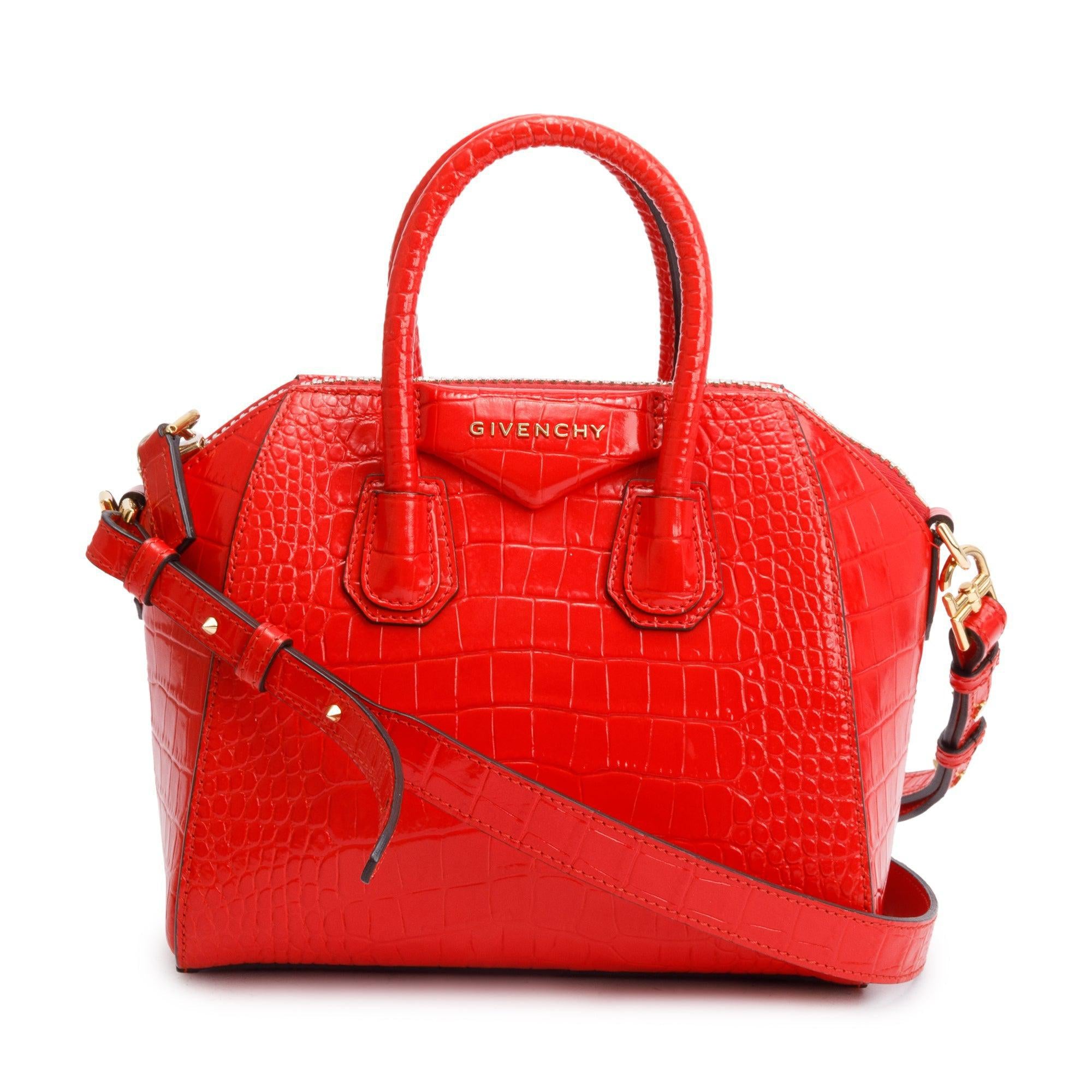 Givenchy Red Croc Embossed Leather Mini Antigona Bag w/ Strap