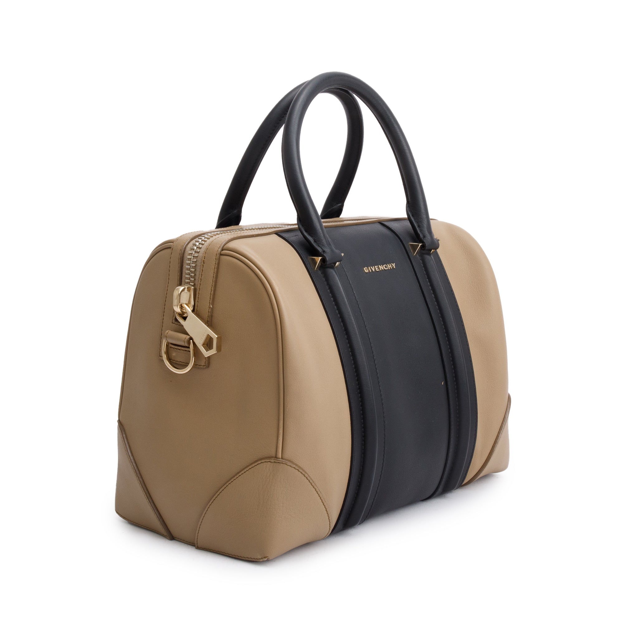 Givenchy Taupe/Black Colorblock Leather Lucrezia Top Handle Bag w/ Strap