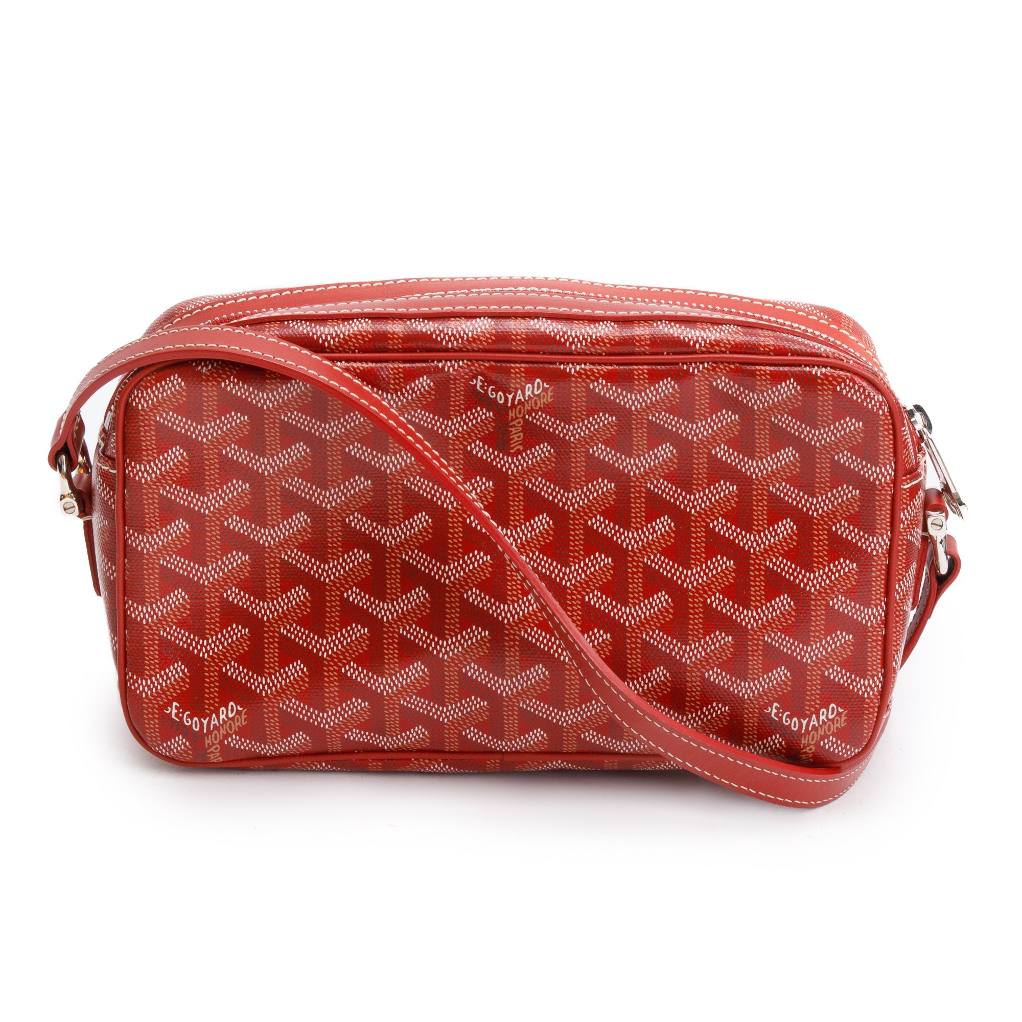 Goyard 2020 Red Leather & Monogram Canvas Sac Cap Vert Crossbody Bag