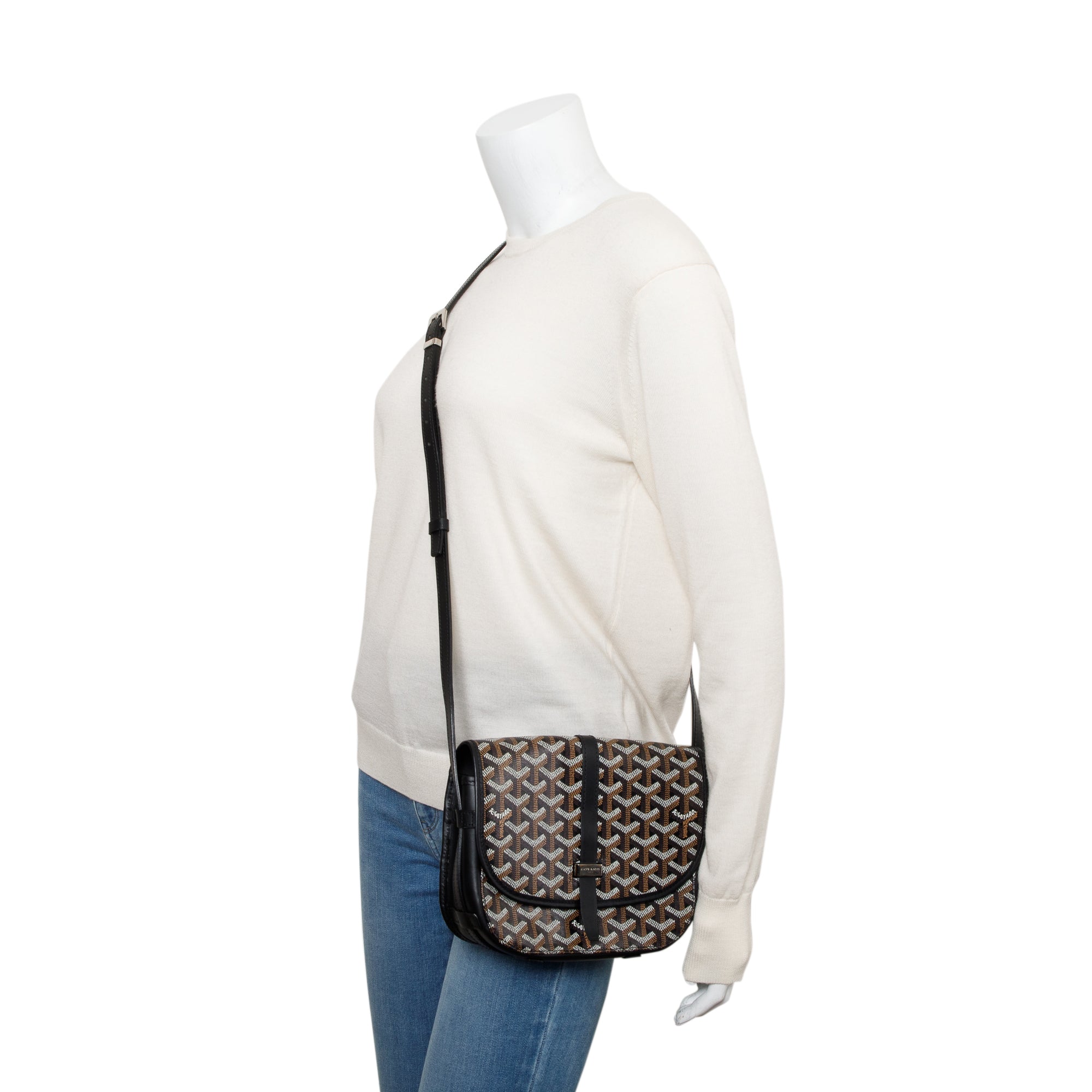 Goyard 2021 Black Leather & Monogram Canvas Belvedere II PM Crossbody Bag