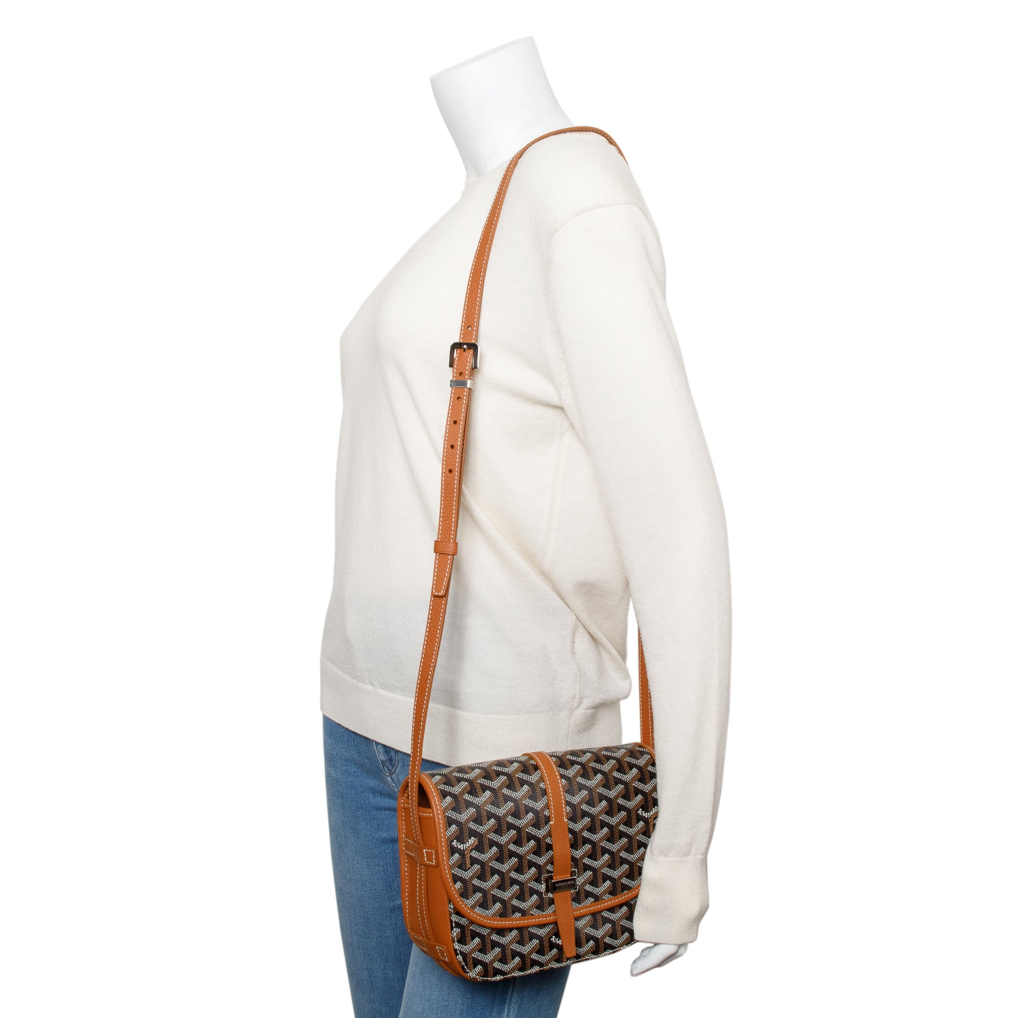 Goyard 2023 Brown Leather & Monogram Canvas Belvedere II PM Crossbody Bag