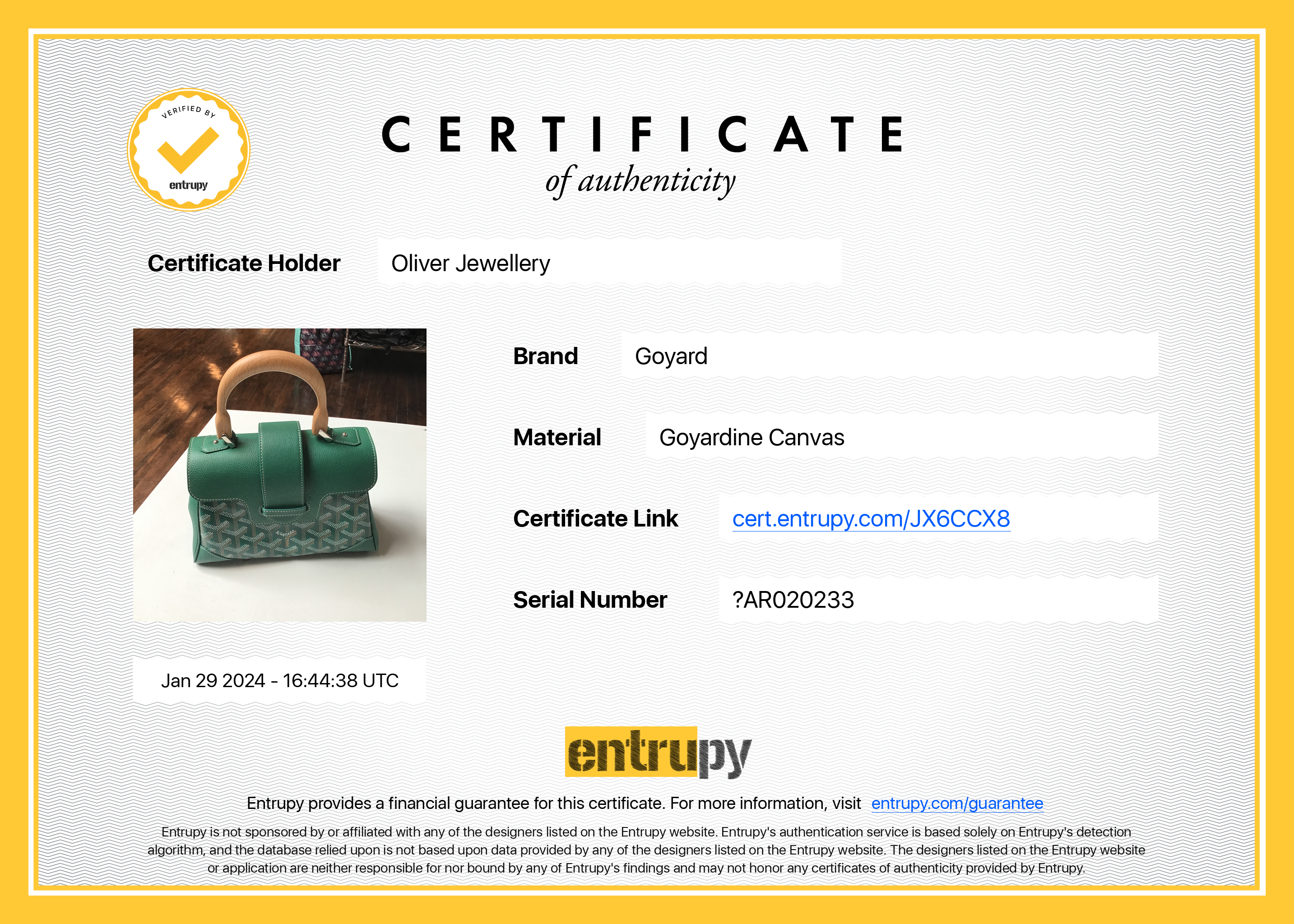 Goyard 2023 Green Leather & Goyardine Canvas Mini Saigon Bag w/ Strap & Receipt