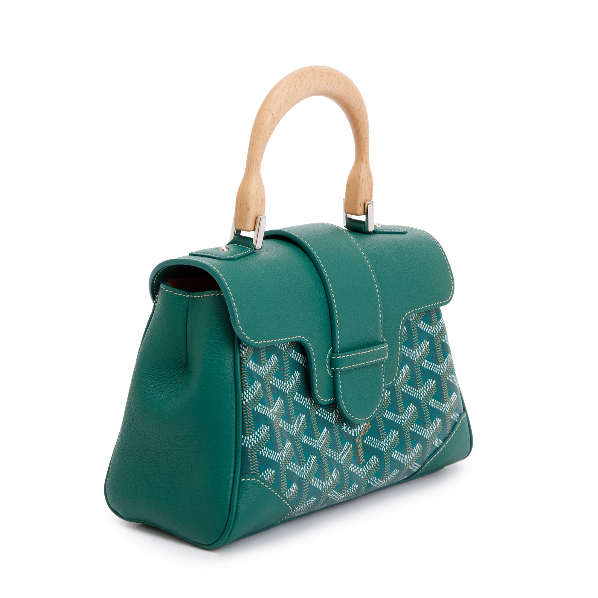 Goyard 2023 Green Leather & Goyardine Canvas Mini Saigon Bag w/ Strap & Receipt