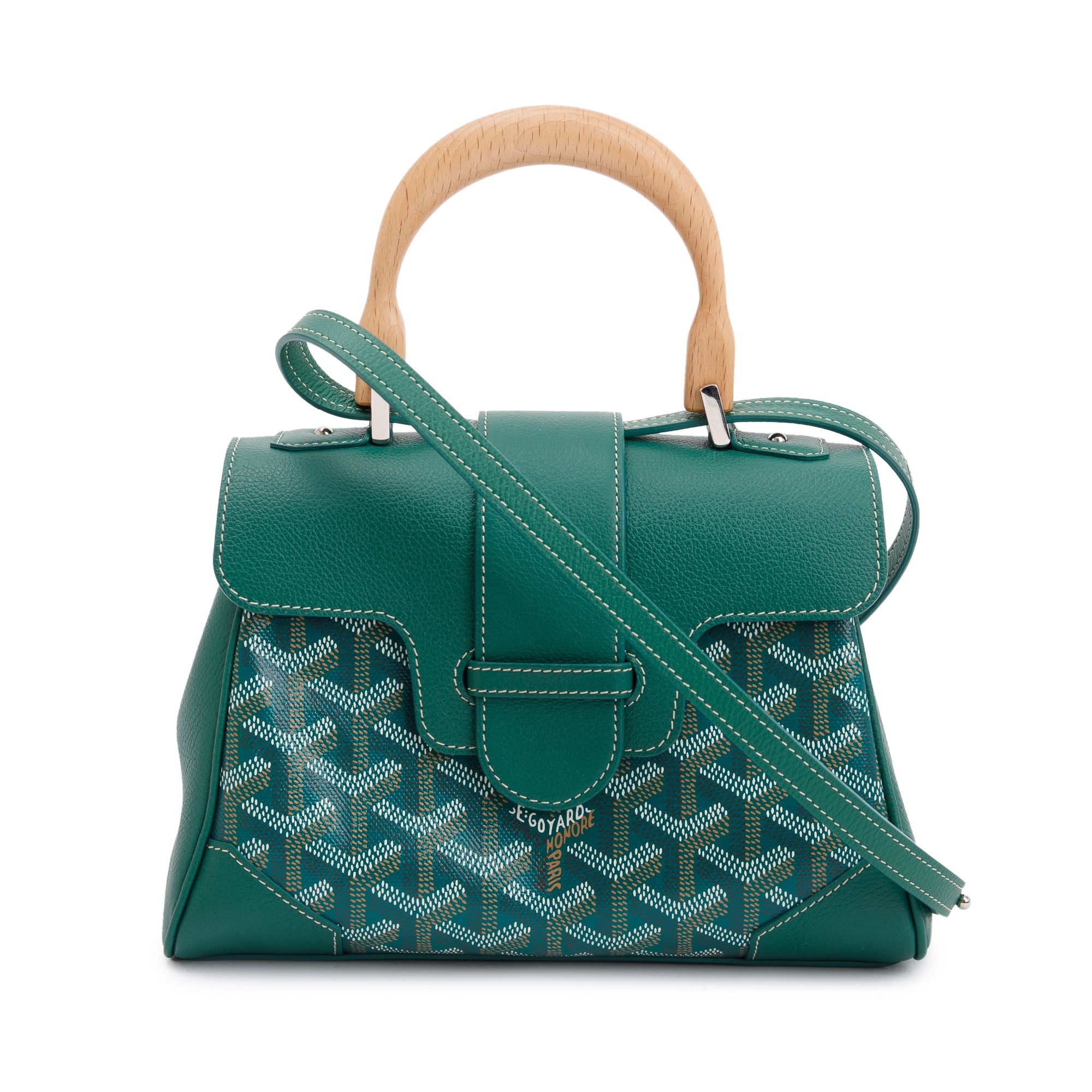 Goyard 2023 Green Leather & Goyardine Canvas Mini Saigon Bag w/ Strap & Receipt