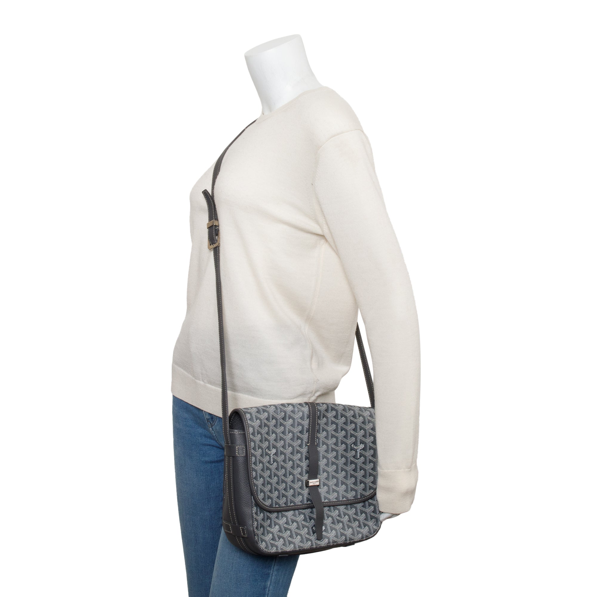 Goyard 2023 Grey Leather & Monogram Canvas Belvedere II MM Crossbody Bag