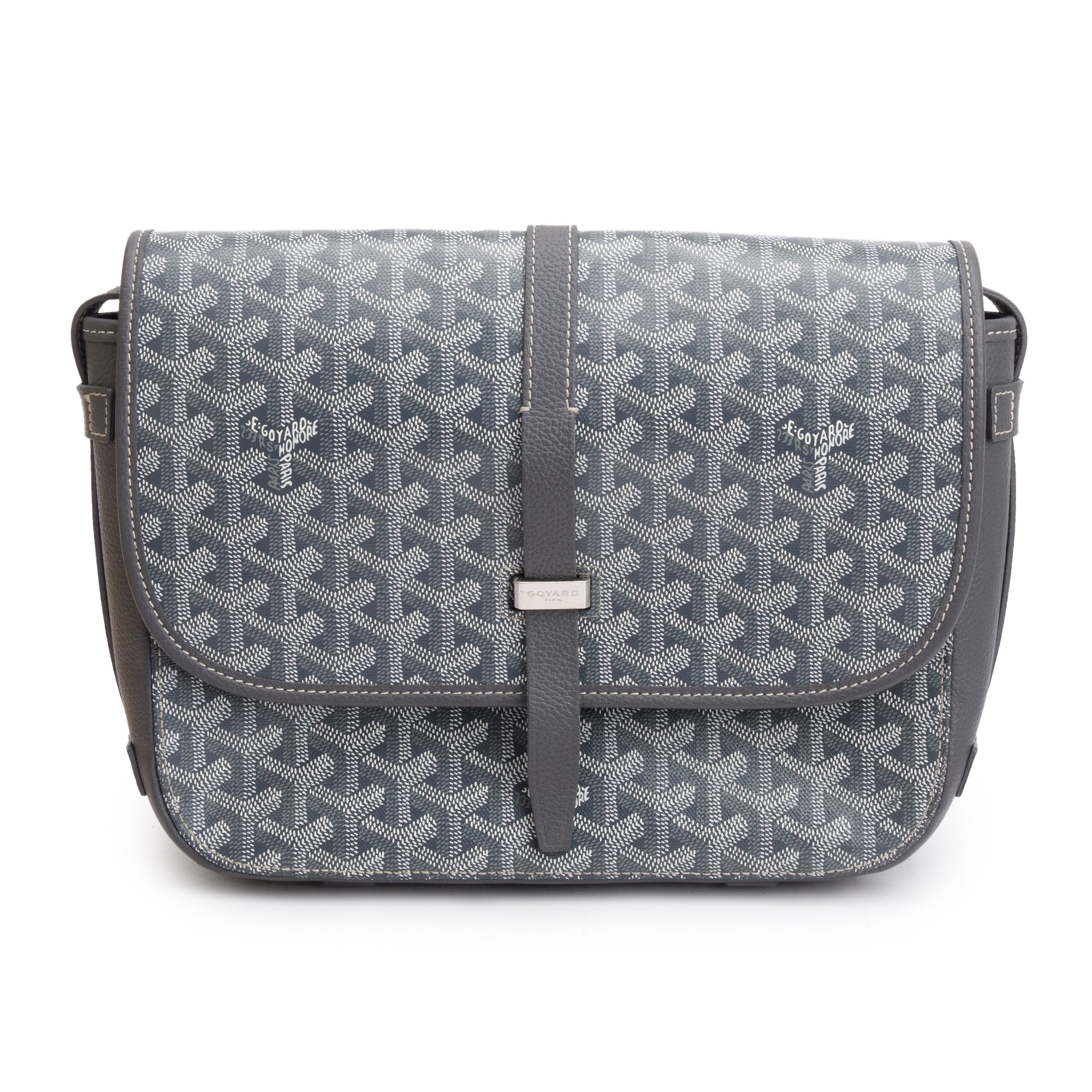 Goyard 2023 Grey Leather & Monogram Canvas Belvedere II MM Crossbody Bag