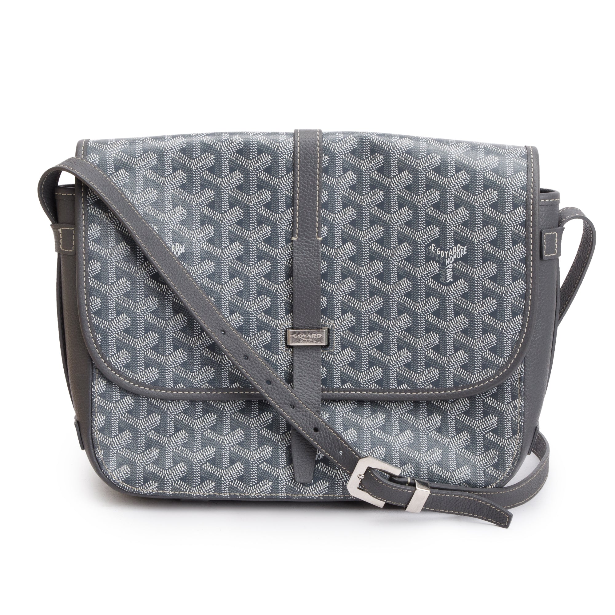 Goyard 2023 Grey Leather & Monogram Canvas Belvedere II MM Crossbody Bag
