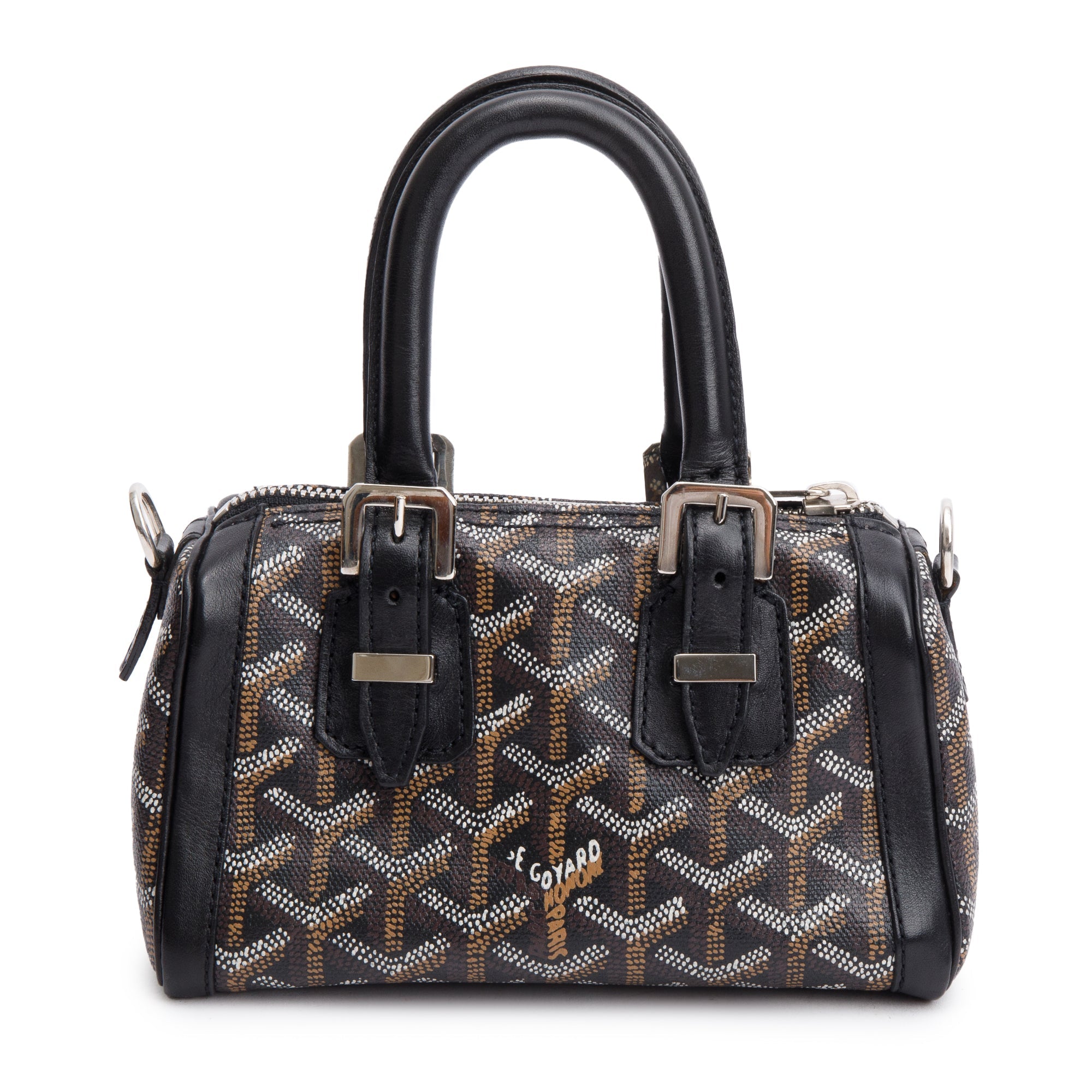 Goyard Black Leather & Monogram Canvas Mini Croisiere Crossbody Bag