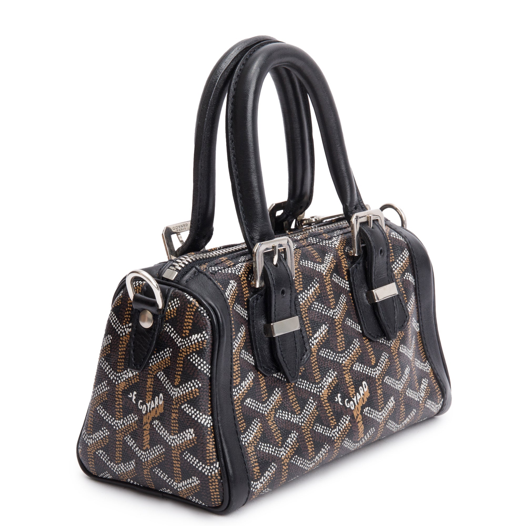 Goyard Black Leather & Monogram Canvas Mini Croisiere Crossbody Bag