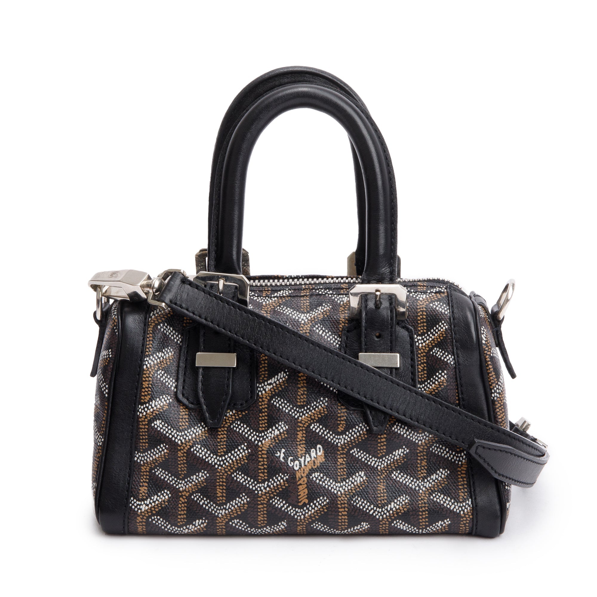 Goyard Black Leather & Monogram Canvas Mini Croisiere Crossbody Bag