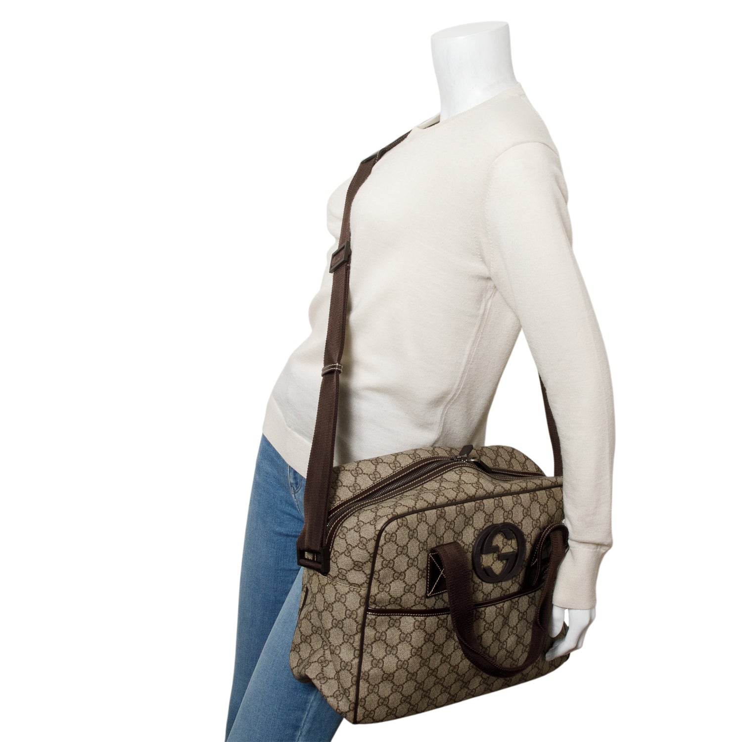 Gucci Brown GG Plus Monogram Interlocking G Briefcase w/ Strap